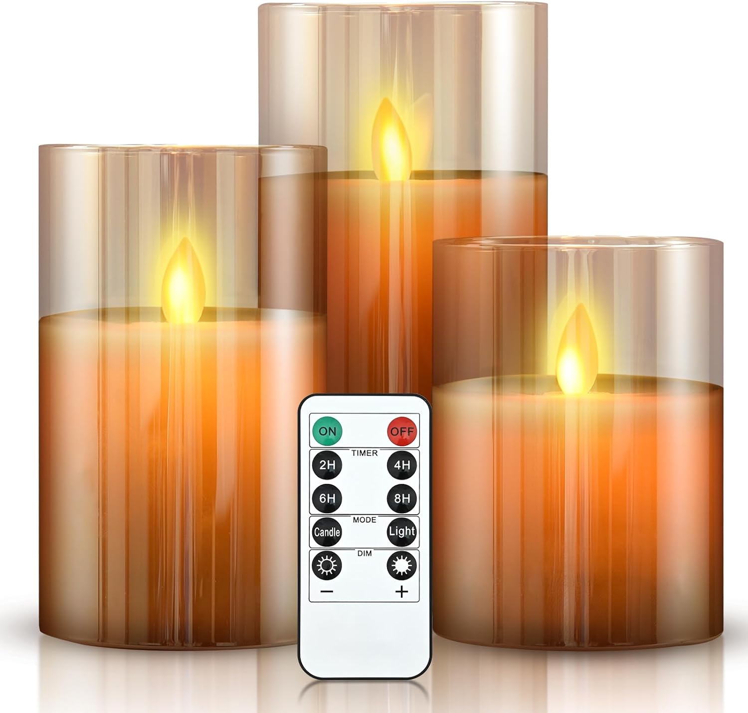 cimetech LED Flameless Candles, 3pcs Golden Glass Lights Real Wax Flicker Realis...