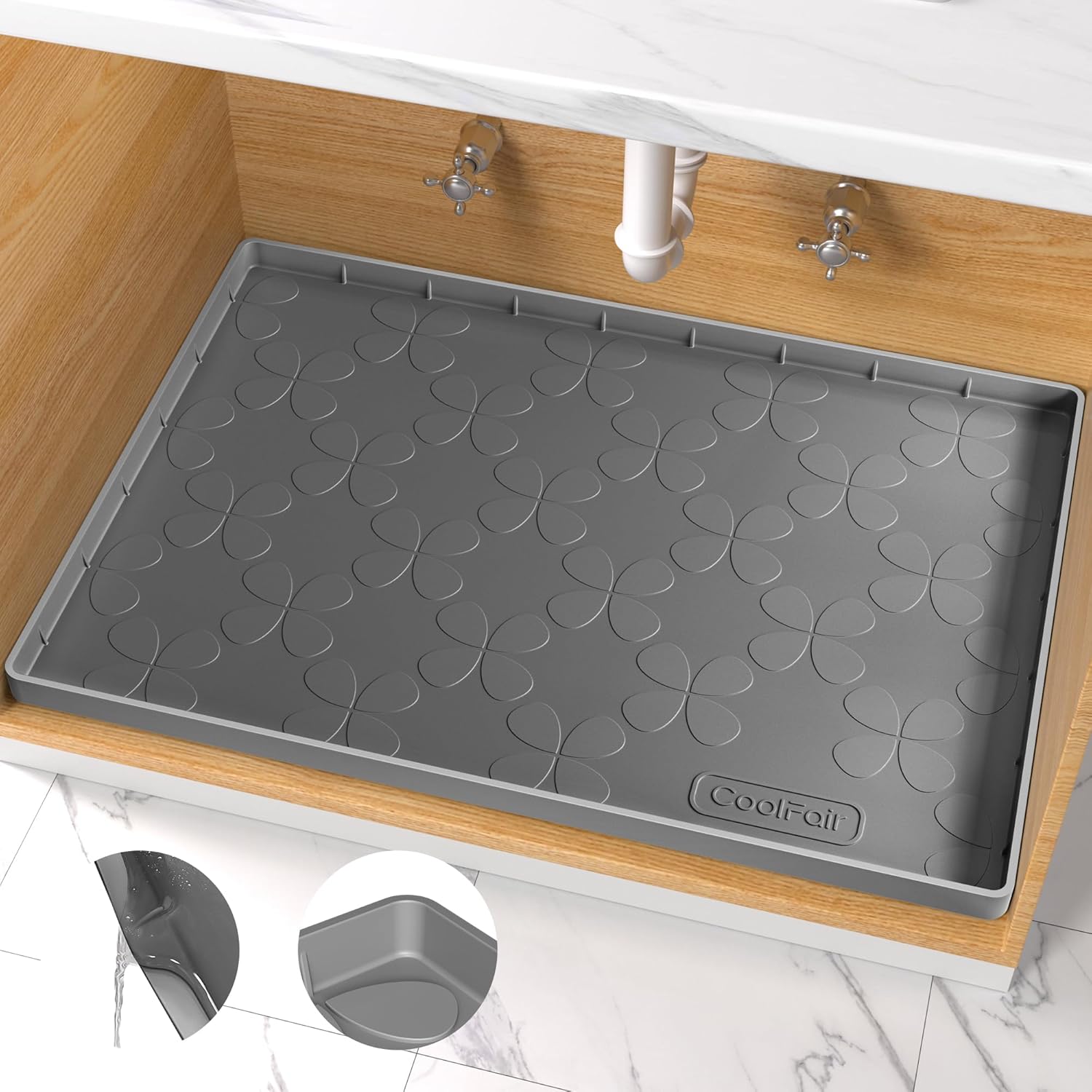 Waterproof Under Sink Mat, 34" x 22" Silicone Mat for Kitchen Bathroom, Cabinet...