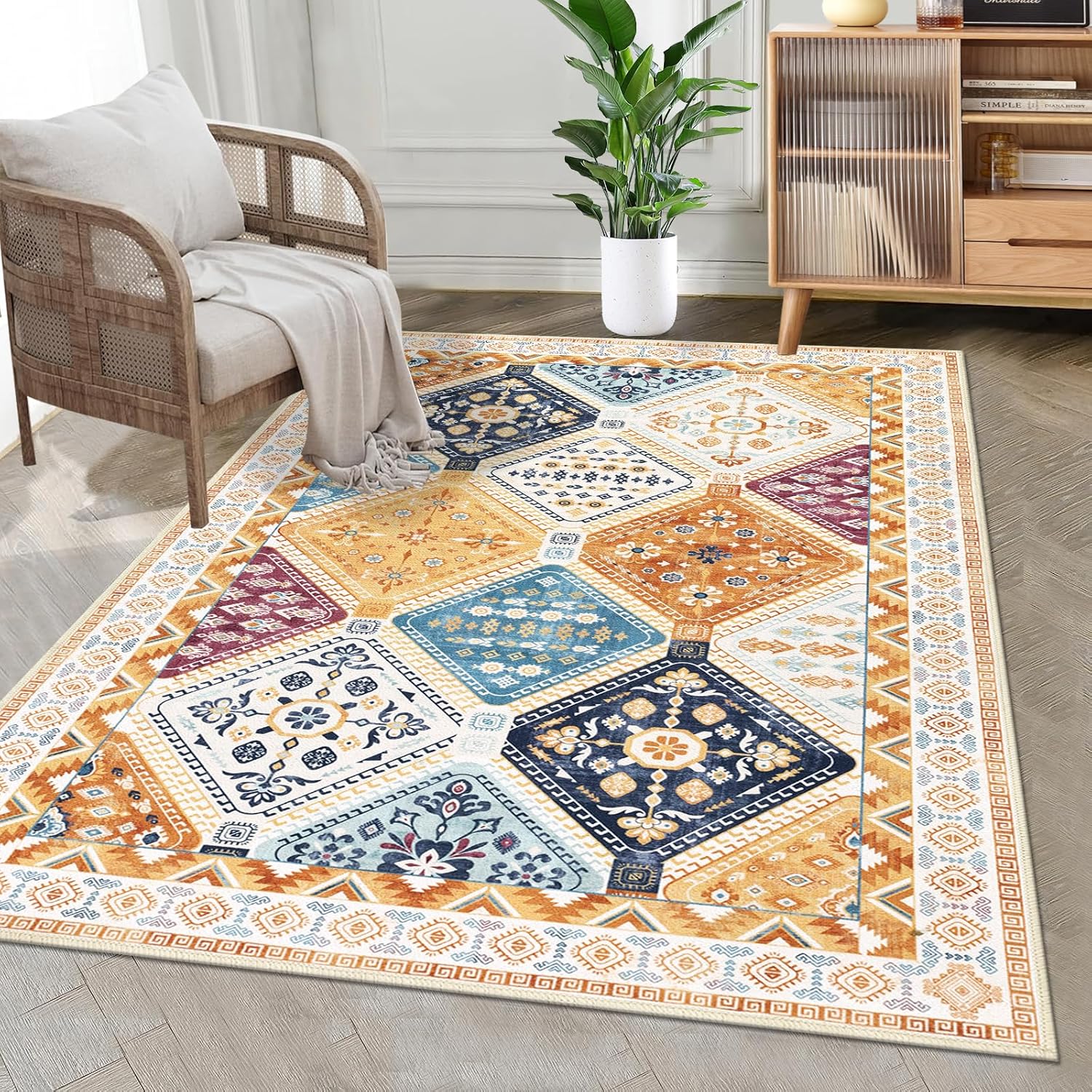 HEBE Washable Area Rug 3x5 Living Room Rug Large Rugs for Bedroom Soft Throw Rug...