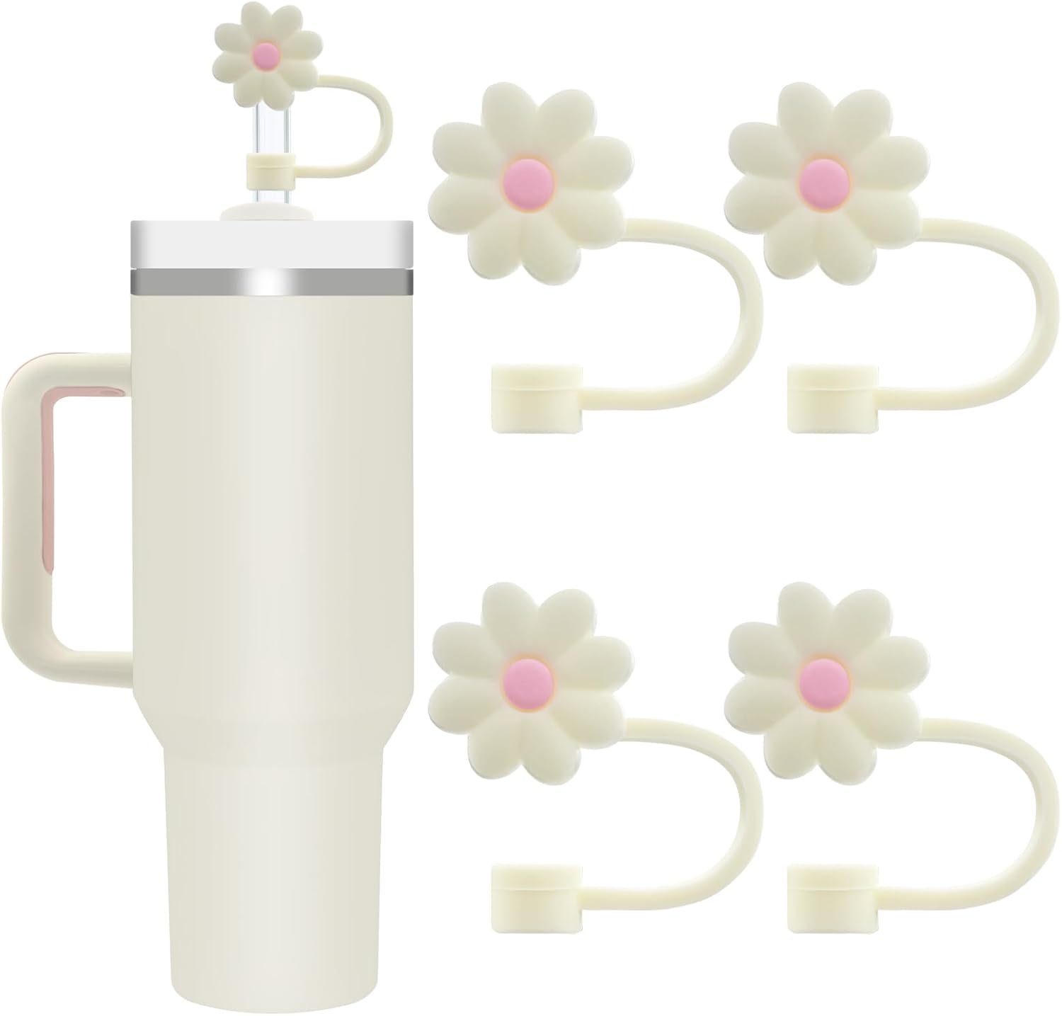 4Pcs 0.4in/10mm Diameter Silicone Straw Covers Cap Compatible with Stanley 20 30...