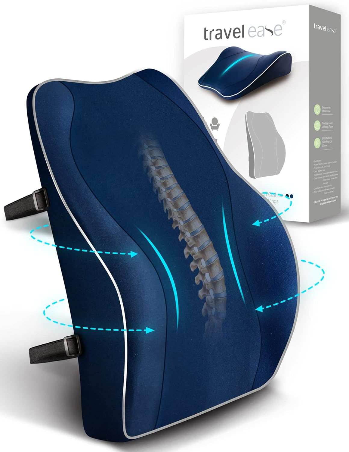 Travel Ease Ergonomic Lumbar Support Cushion, Memory Foam Back Support Cushion f...