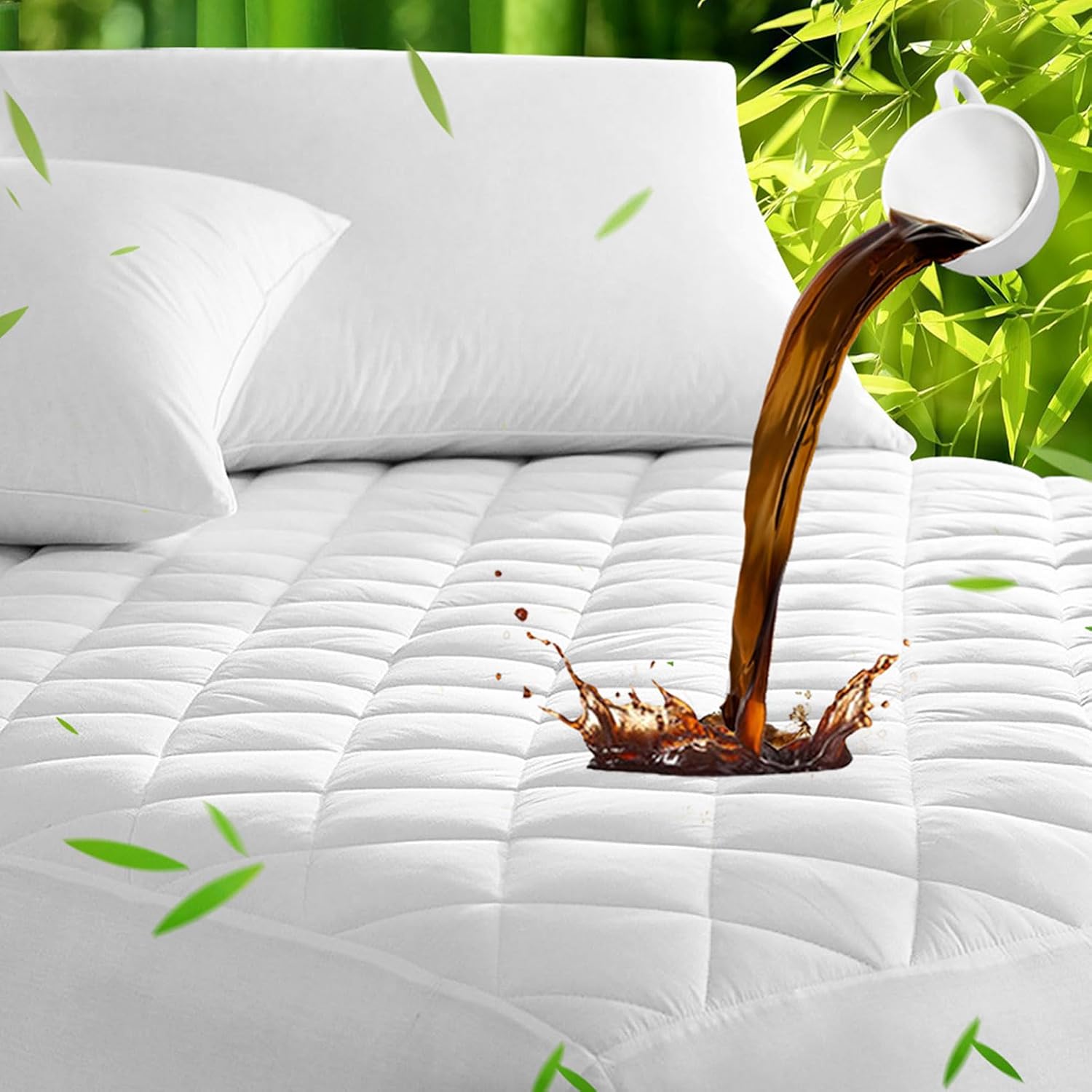 UNILIBRA Full Mattress Pad Waterproof Rayon Made from Bamboo, Fitted Deep Pocket...