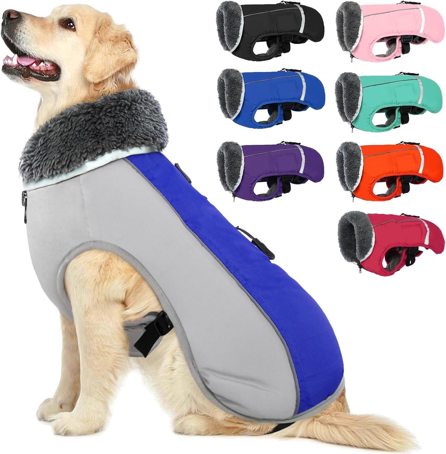 QBLEEV Warm Dog Coat Reflective Dog Jacket, Waterproof Dog Winter Coat Turtlenec...