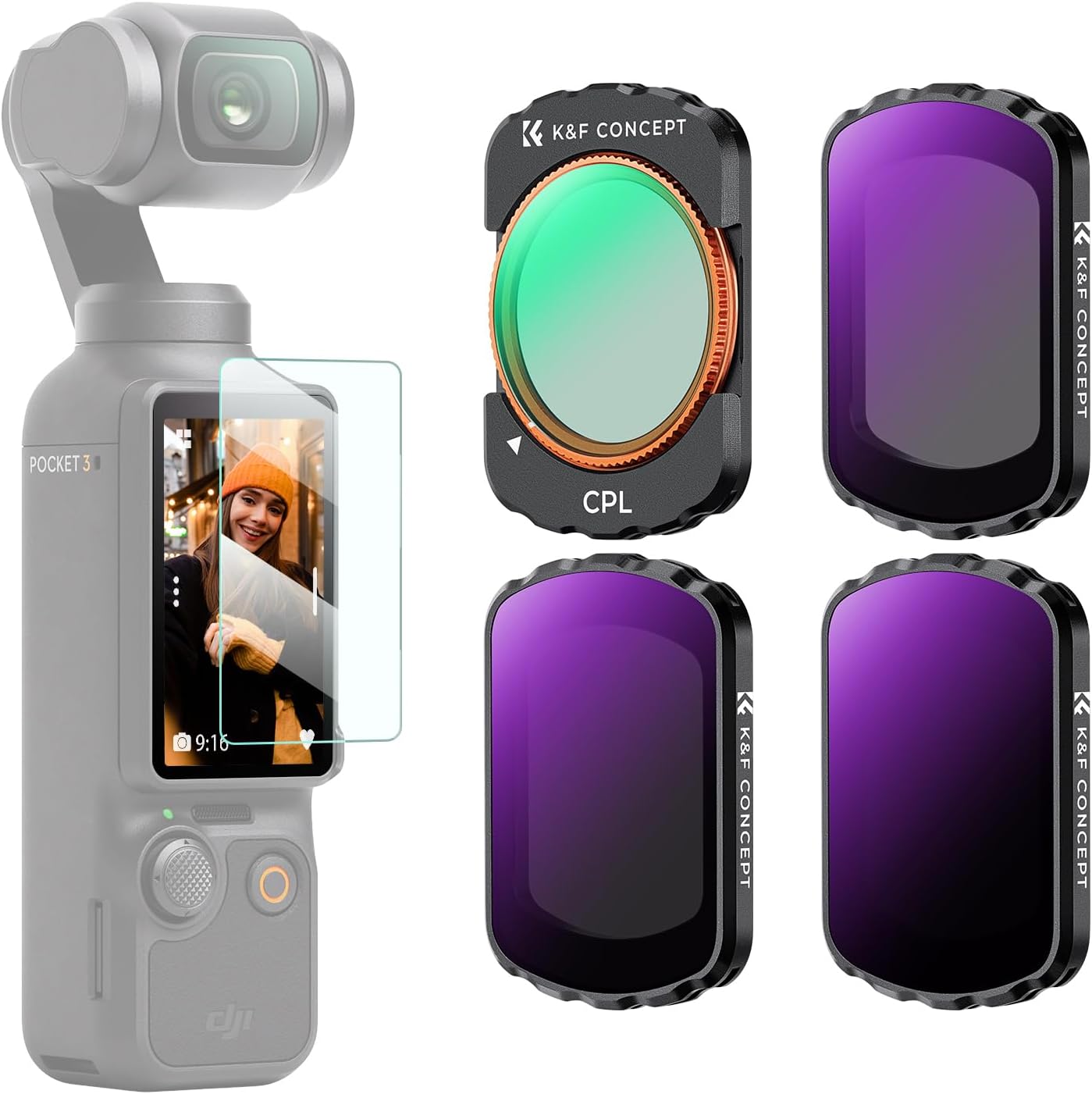 K&F Concept Magnetic 4 Pack ND & CPL Filter Kit Compatible with DJI OSMO Pocket...
