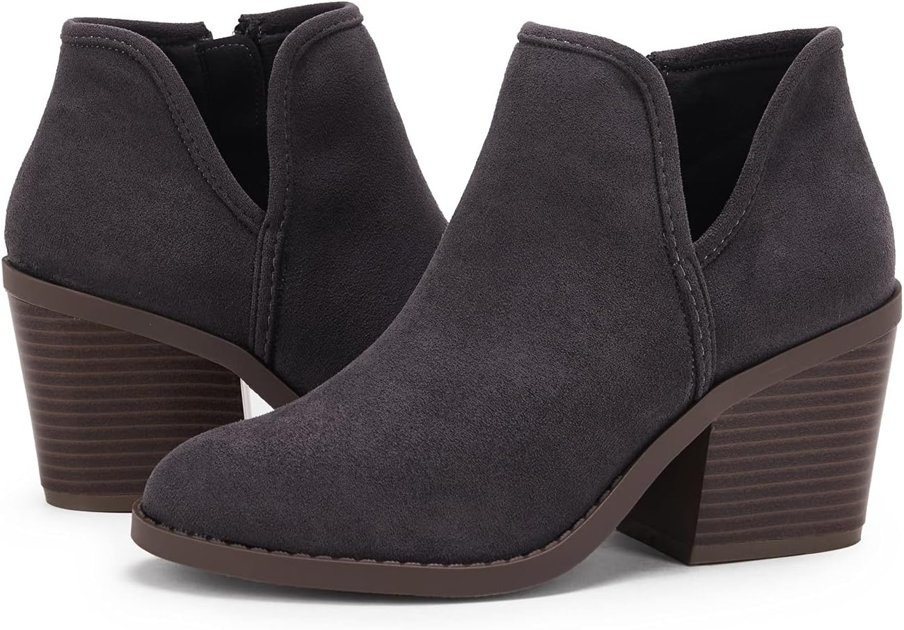 PiePieBuy Womens Ankle Boots Chunky Stacked Heel Slip on Shoes Faux Suede Side Z...