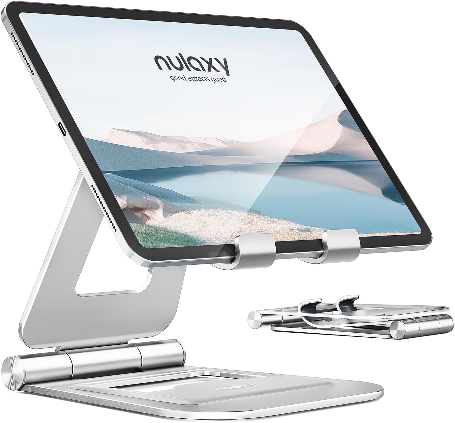 NULAXY Dual Foldable Tablet Stand, Fully Adjustable Desktop iPad Holder Accessor...