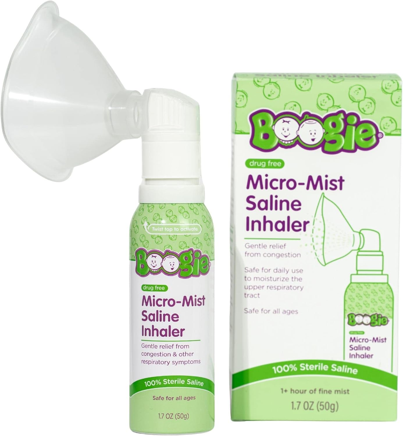 Boogie Micro-Mist Saline Inhaler, Baby Nose Congestion Relief, Nasal Spray for K...