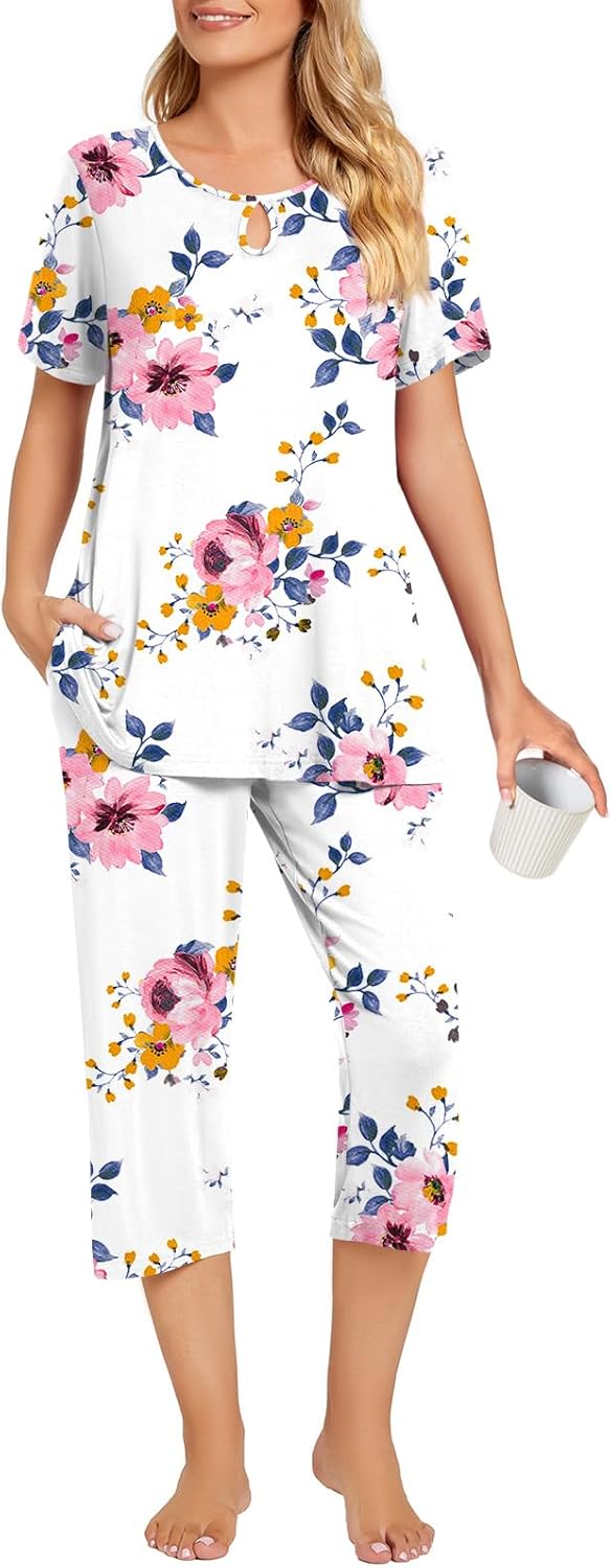 Aodemo Womens 2 Piece Summer Keyhole Pajama Sets Ladies Casual Sleepwear Pjs Lou...