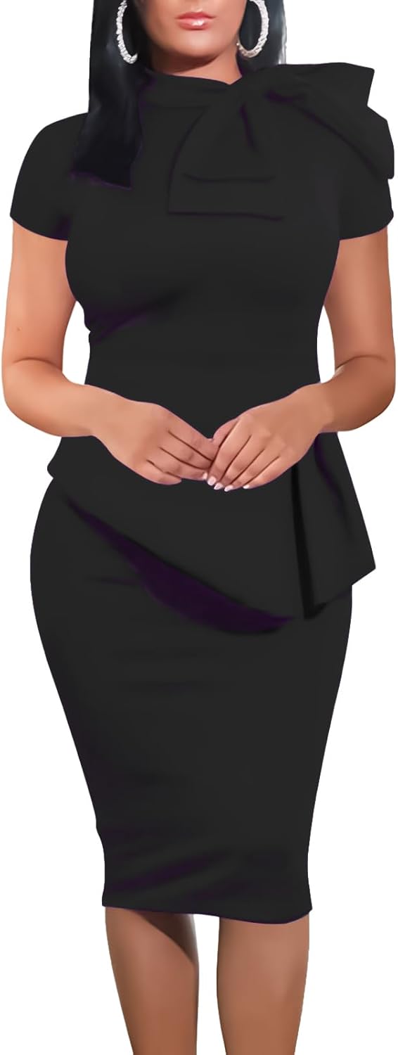 TOPONSKY Ruched Women Peplum Tea Party Bow Maternity Formal Church Dress Large A...