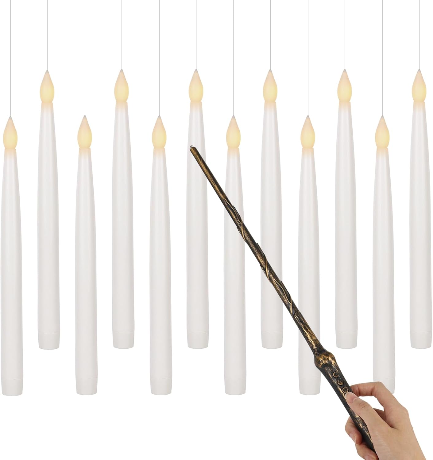 GenSwin 10.8" Floating Candles with Magic Wand Remote Timer, Flameless Taper Can...