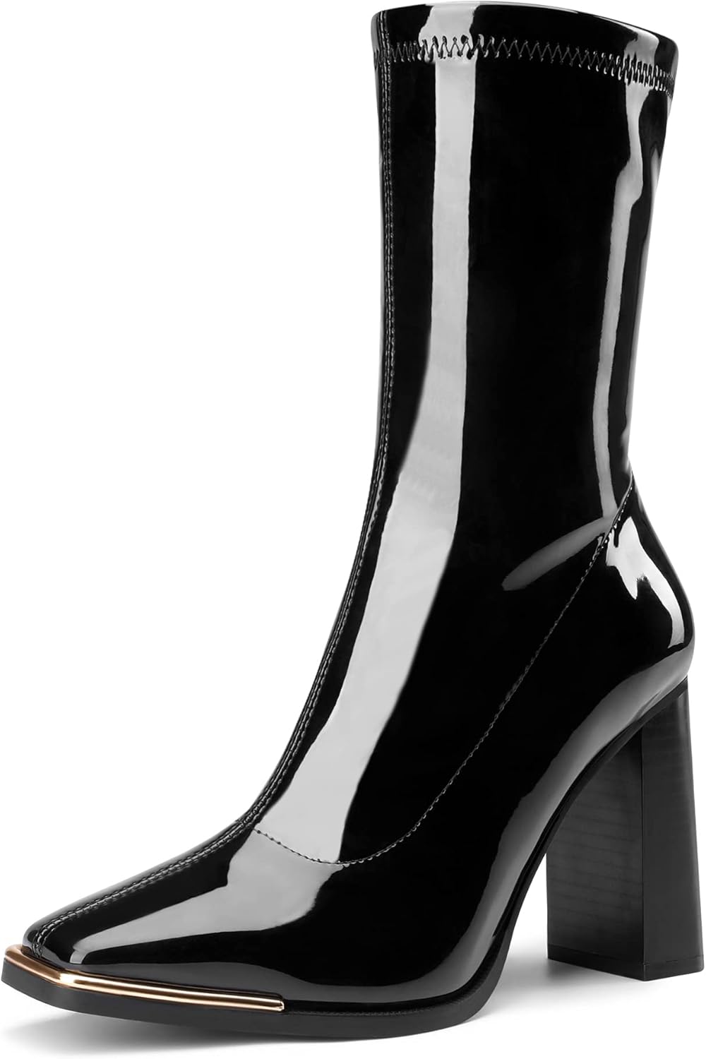 DREAM PAIRS Women's Square Toe Gogo Boots Elastic Ankle Boots High Chunky Block...