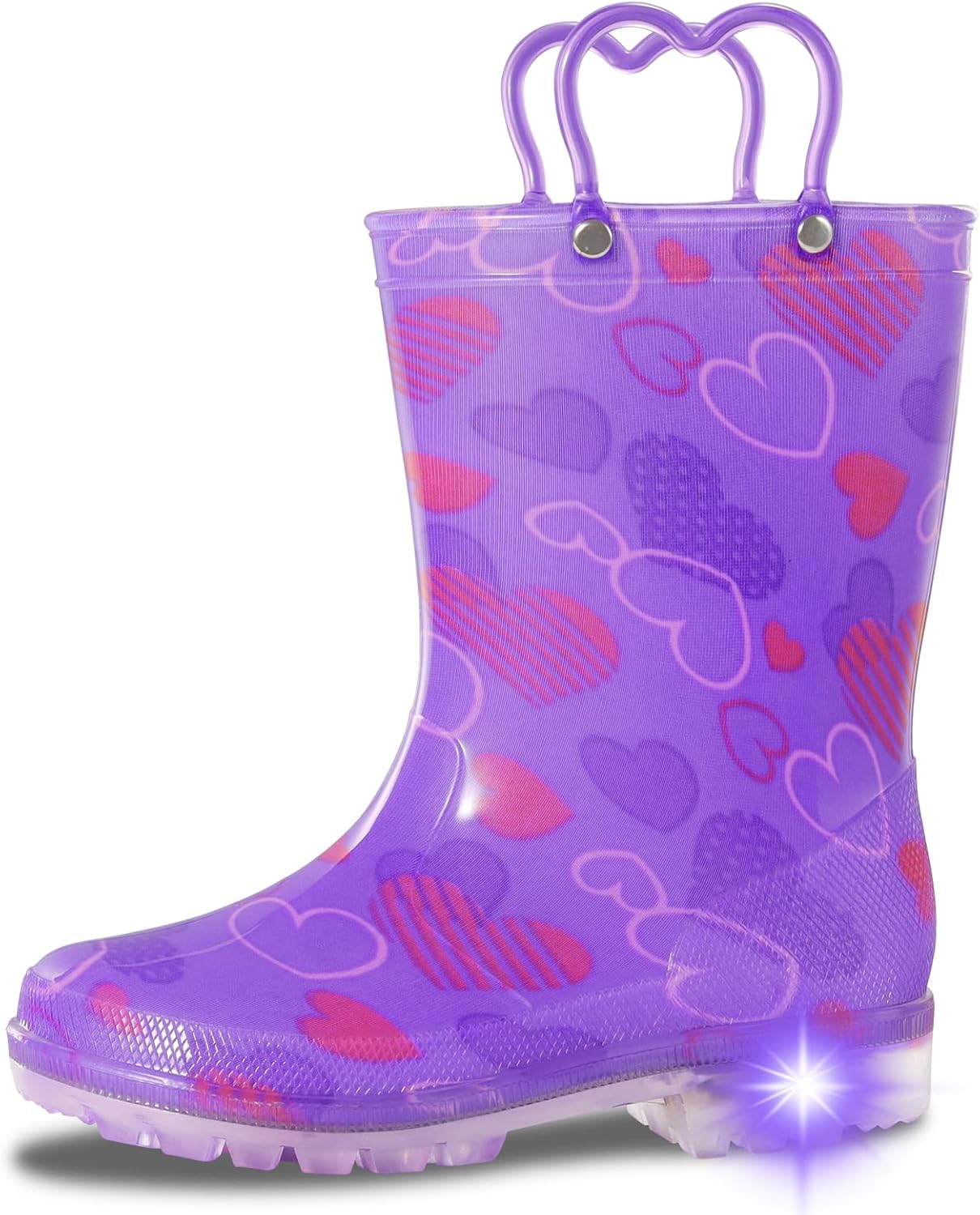 Kids Light Up Rain Boots with Easy-on Handles for Boys and Girls 7 Toddler Purpl...