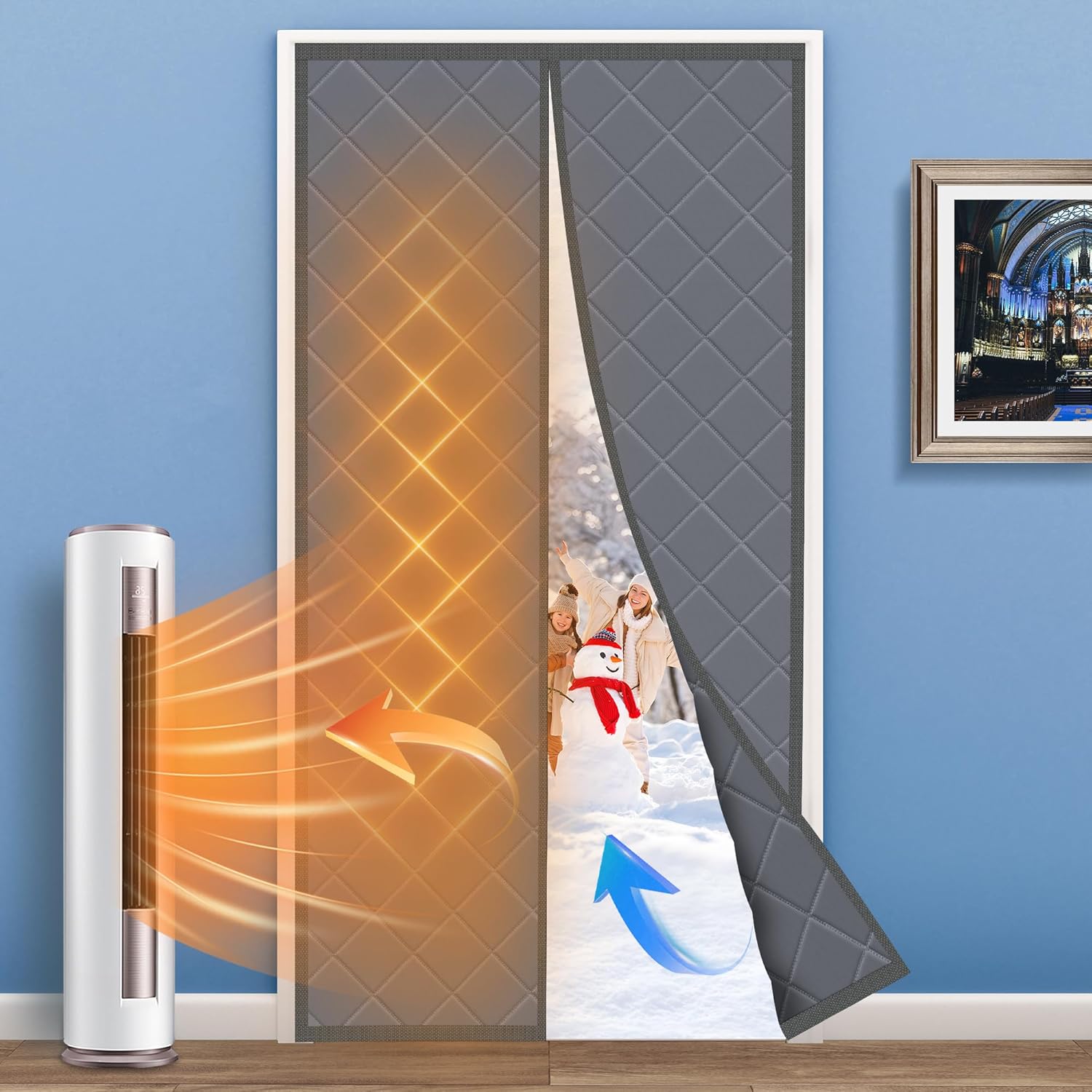 Magnetic Thermal Insulated Door Curtain, Fits Door Size 34" x 82", Center Openin...