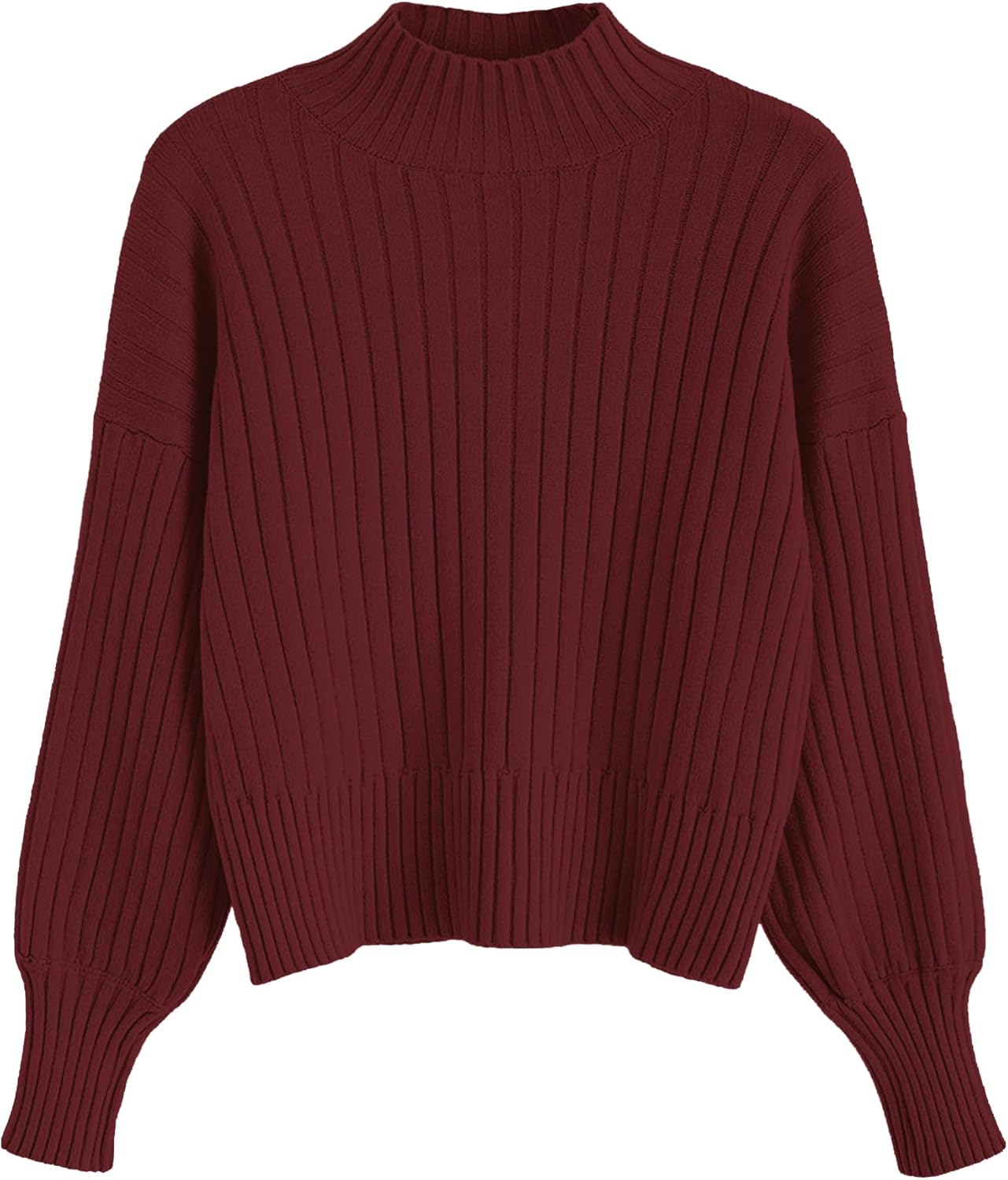 ZAFUL Women's Mock Neck Sweater Long Sleeve Ribbed Knit Basic Cropped Pullover S...