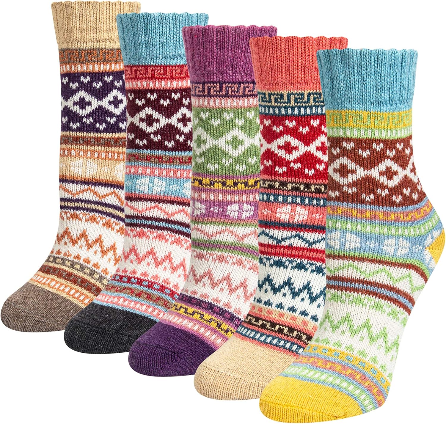 Justay 5 Pairs Merino Wool Socks Womens Thicken Thermal Knitting Crew Ladies Soc...