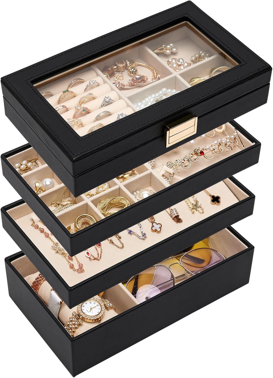 Homde Jewelry Tray | Stackable Jewelry Box | Drawer Jewelry Organizer | with Gla...