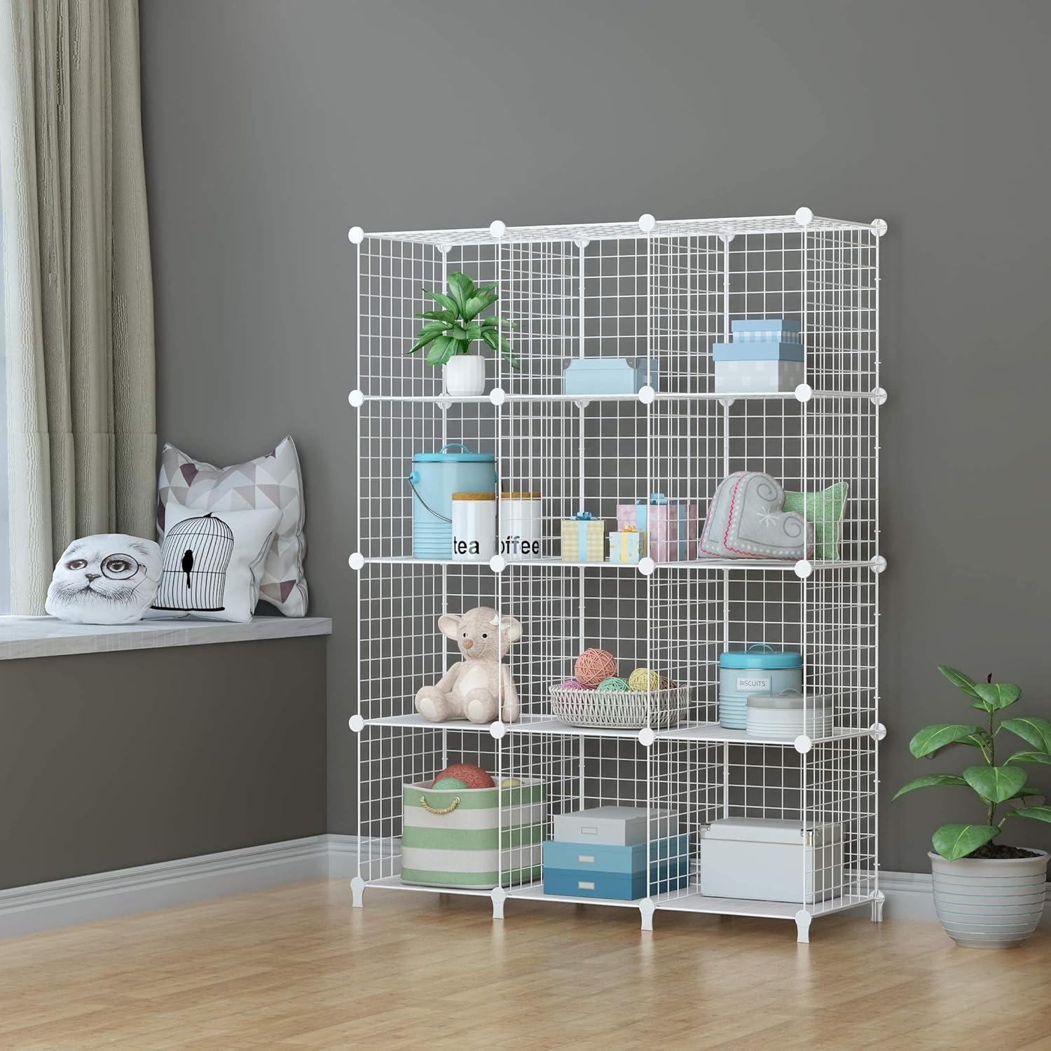 HOMIDEC 12 Cube Wire Storage Shelves, Multifunctional DIY Wire Fence Wardrobe Cl...