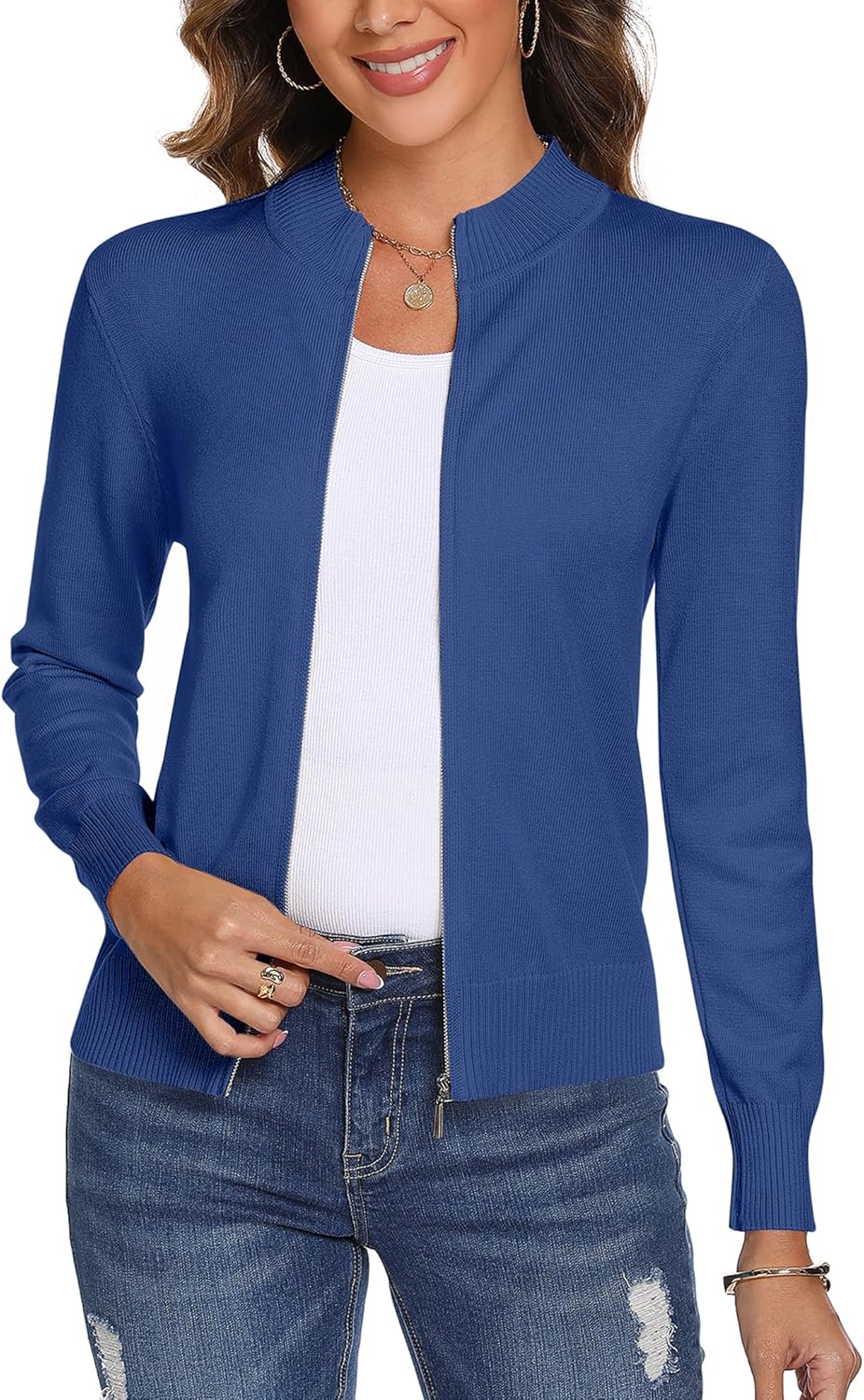 Aottori Women's Zip Up Cardigan Lightweight Long Sleeve Knitted Jumper Cardigans...