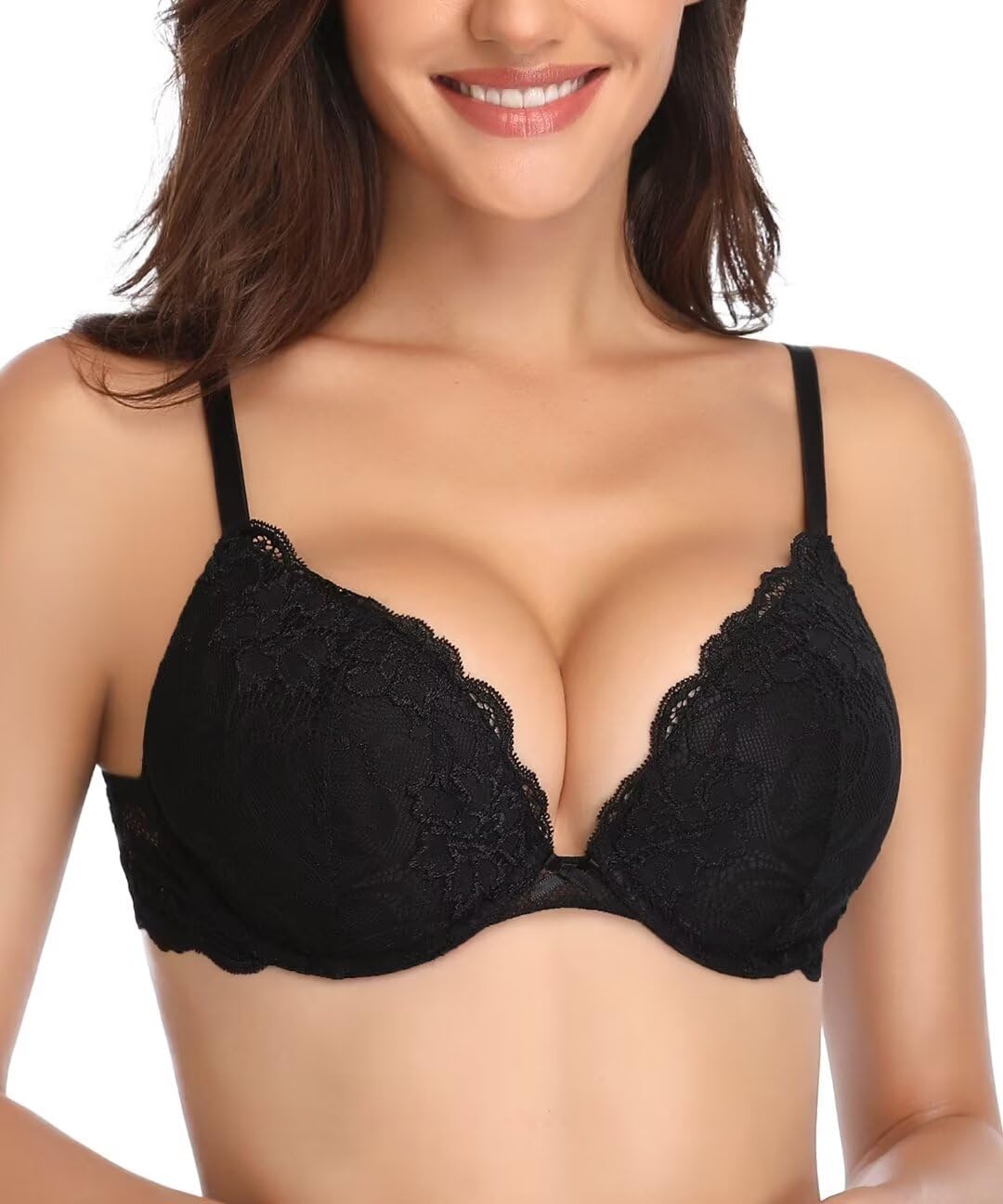 Deyllo Women's Push Up Lace Bra Sexy Deep V Lift Up Bra Underwire Padded Comfort...