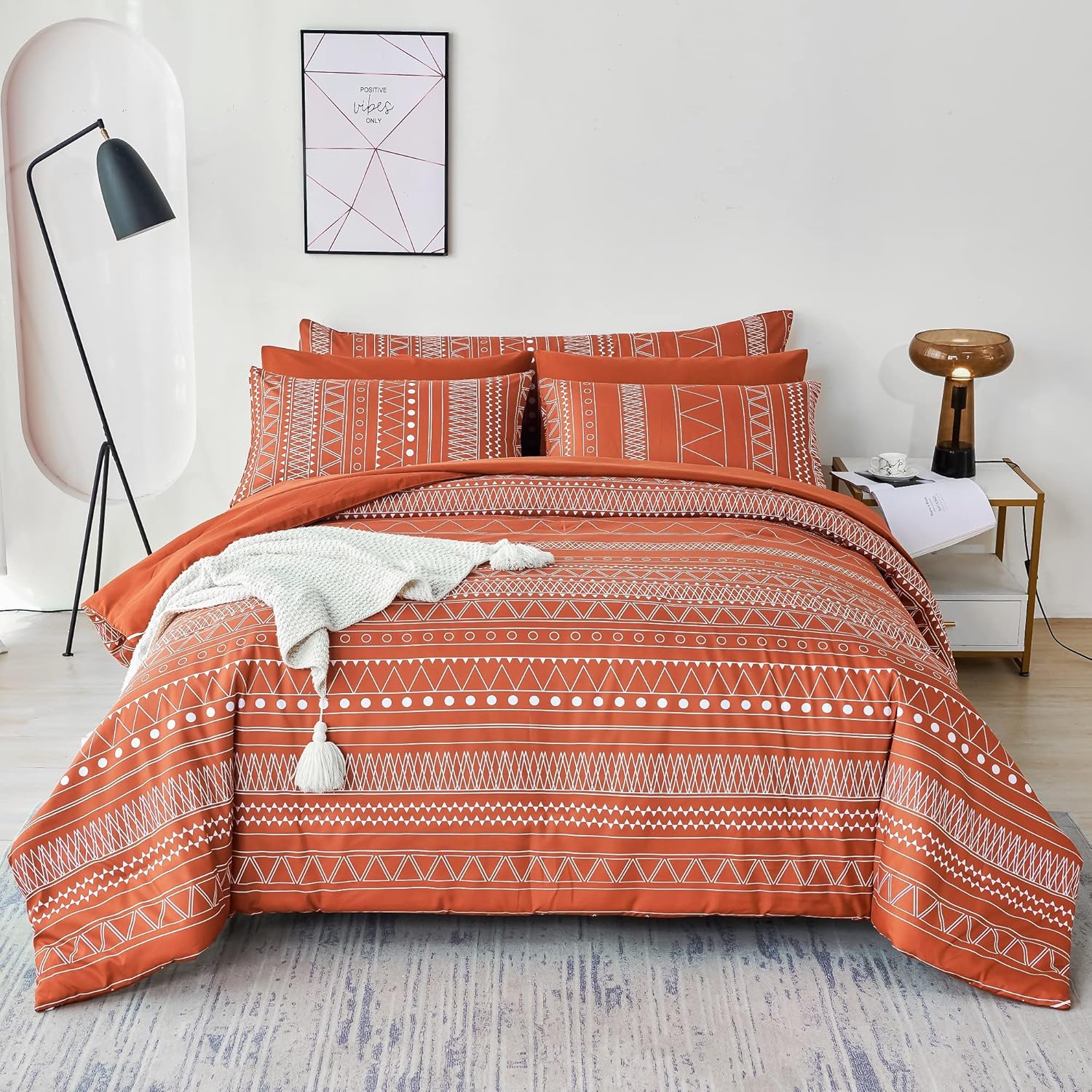 RYNGHIPY Burnt Orange Comforter Set Queen Size, Pumpkin Rust Boho Bed in a Bag L...