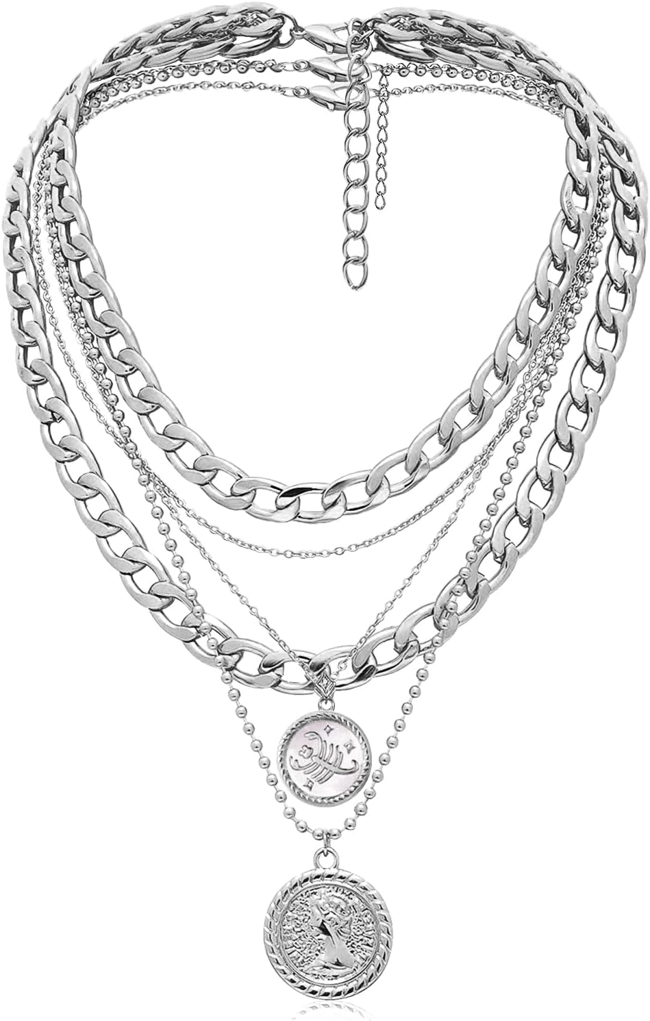 MJartoria Gold Layered Necklaces for Women Trendy Retro Coin Pendant Necklace Da...