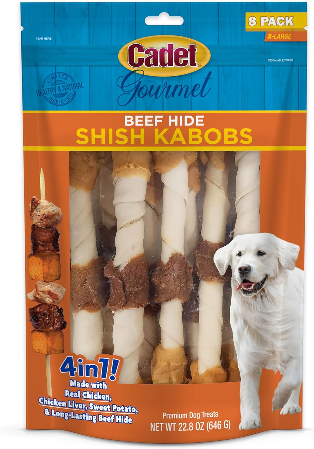 Cadet Gourmet Shish Kabob Dog Treats for Large Dogs, Healthy & Natural Chicken &...