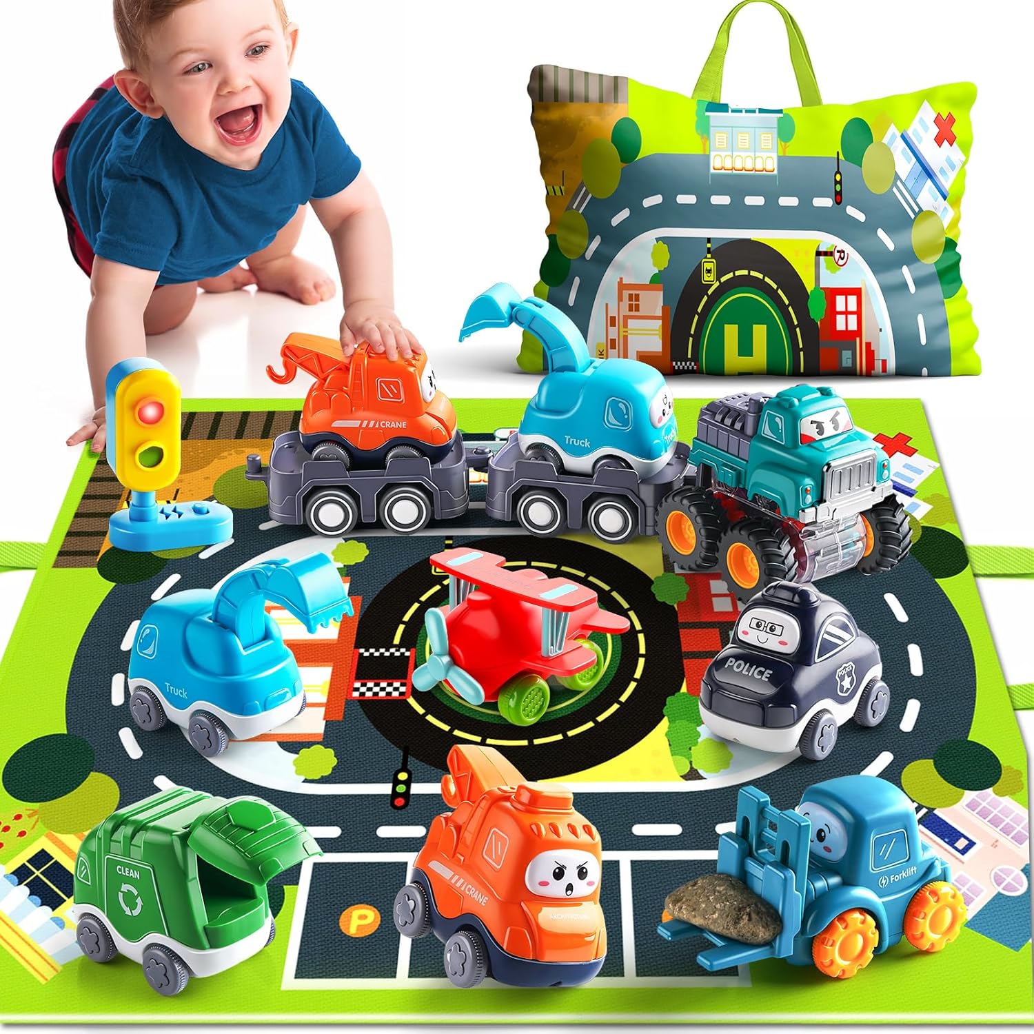 Big Cartoon Truck Car Toys for 1 Year Old Boy with Playmat/Storage Bag|Baby Toys...