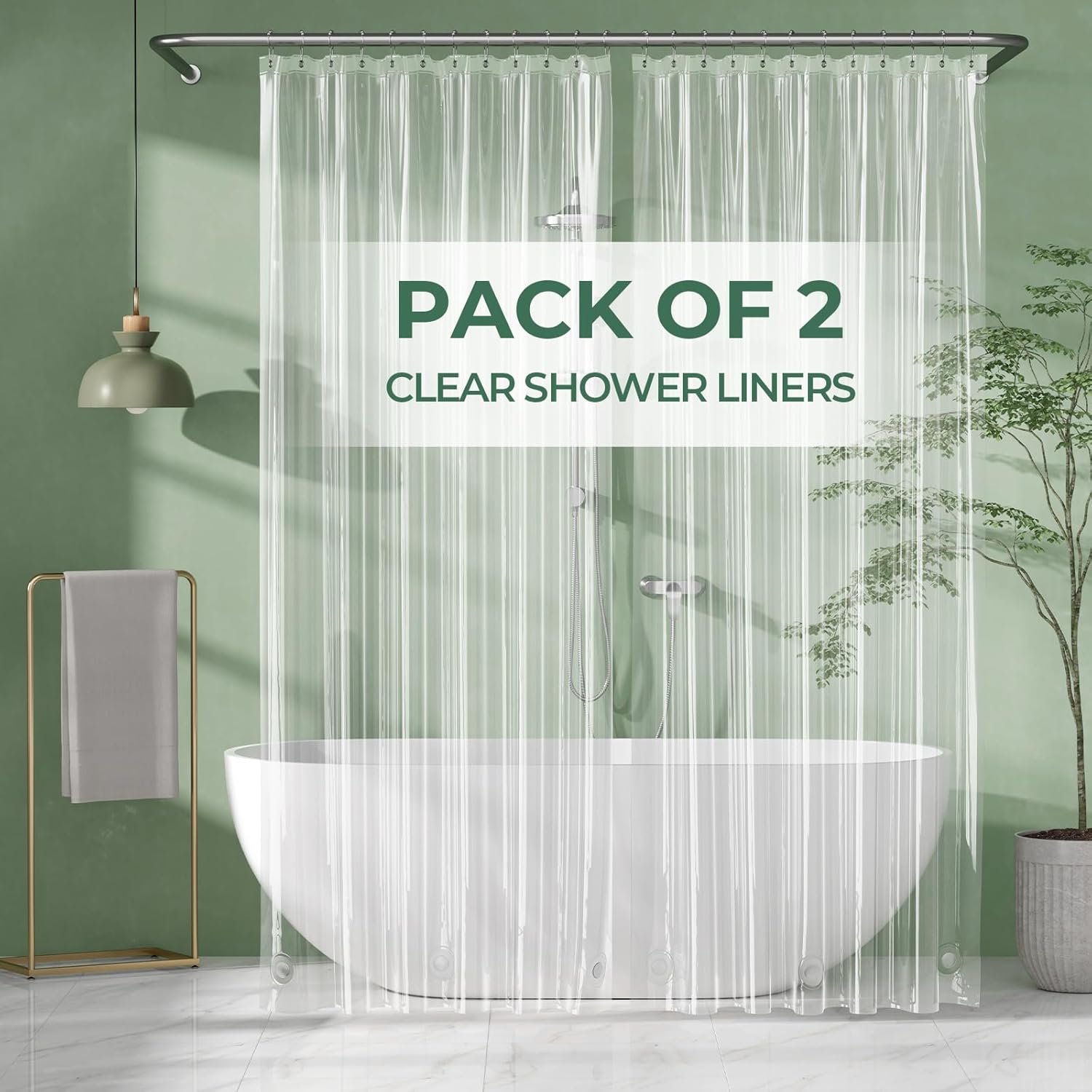 AmazerBath Shower Curtain Liner 2 Pack, 72 x 84 Inches PEVA Plastic Shower Liner...