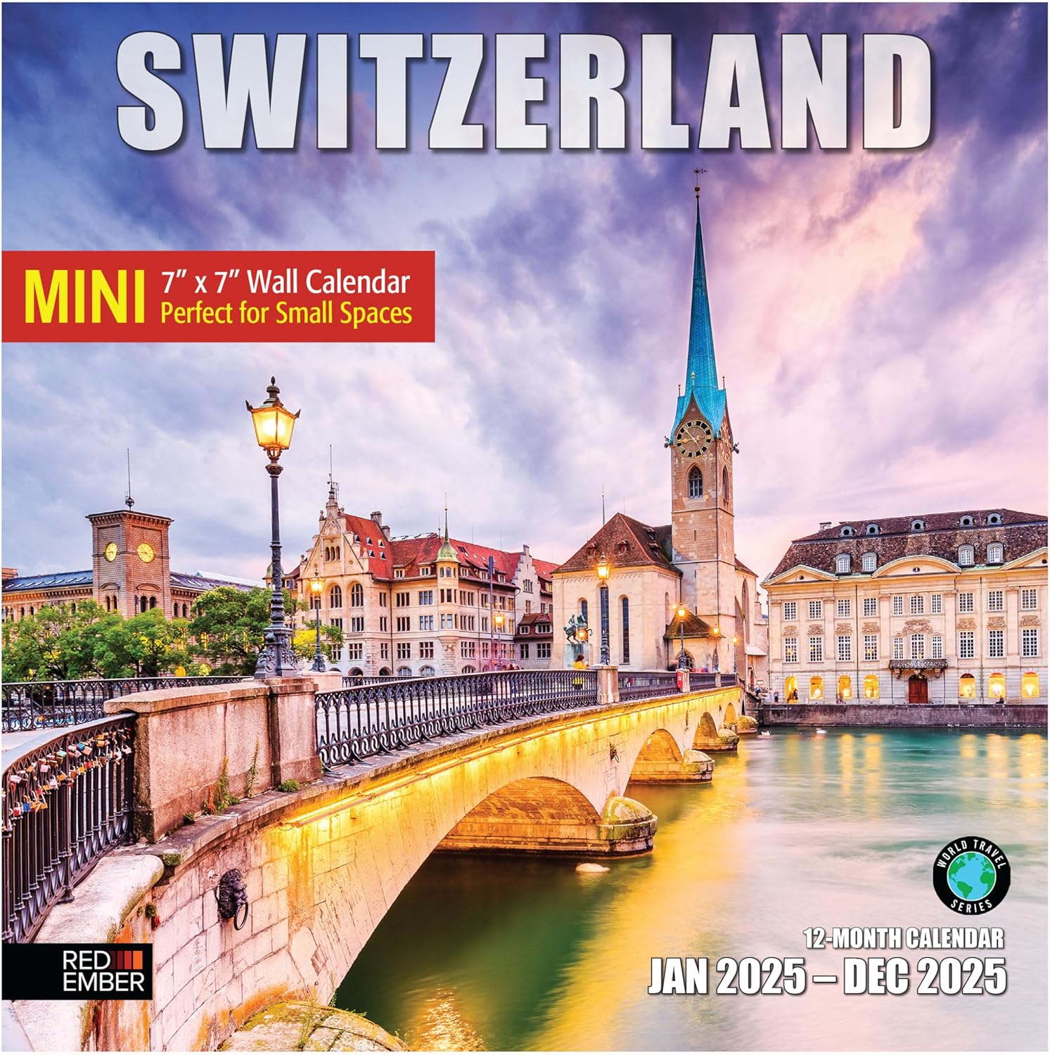 RED EMBER Switzerland Mini 2025 Wall Calendar 12 Month | 7" x 14" Open | Thick &...