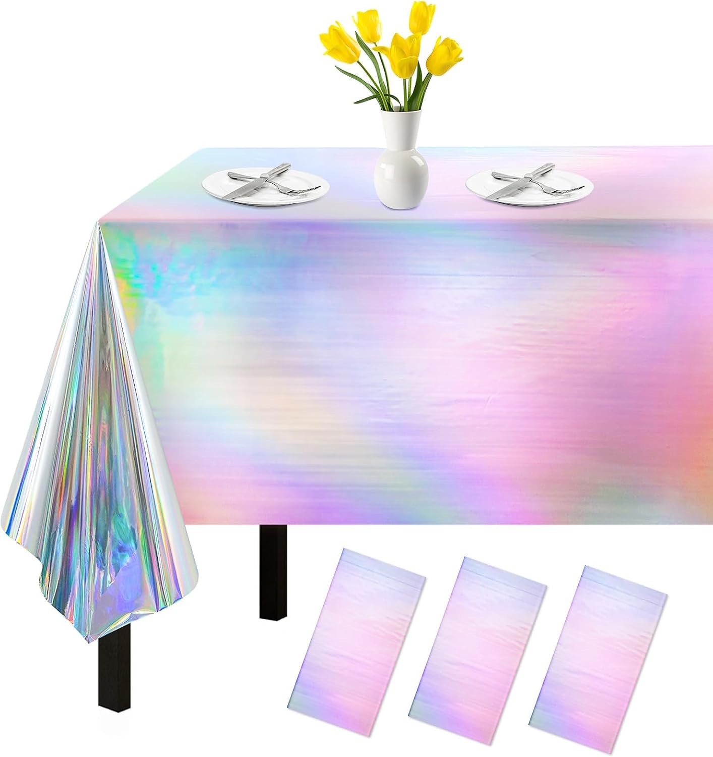 3 Pack Iridescent Tablecloth, 54" x 108" Birthday Party Table Cloths Iridescence...
