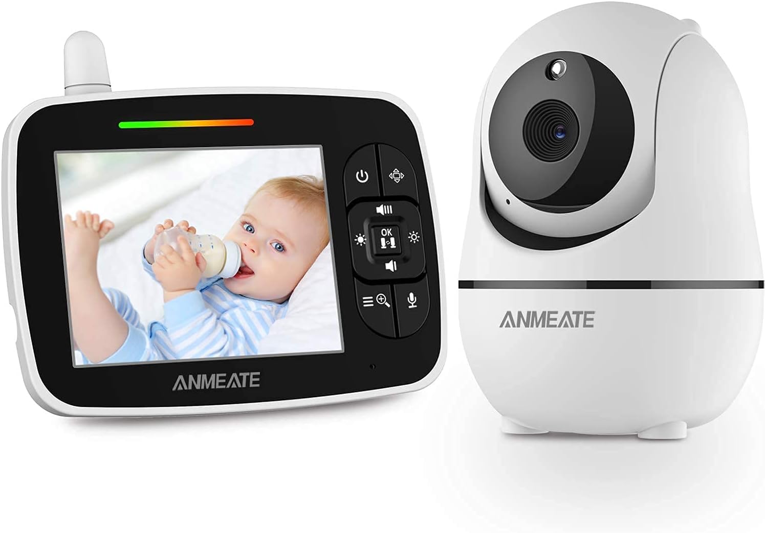 ANMEATE Baby Monitor with Remote Pan-Tilt-Zoom Camera,Large Display Video Baby M...