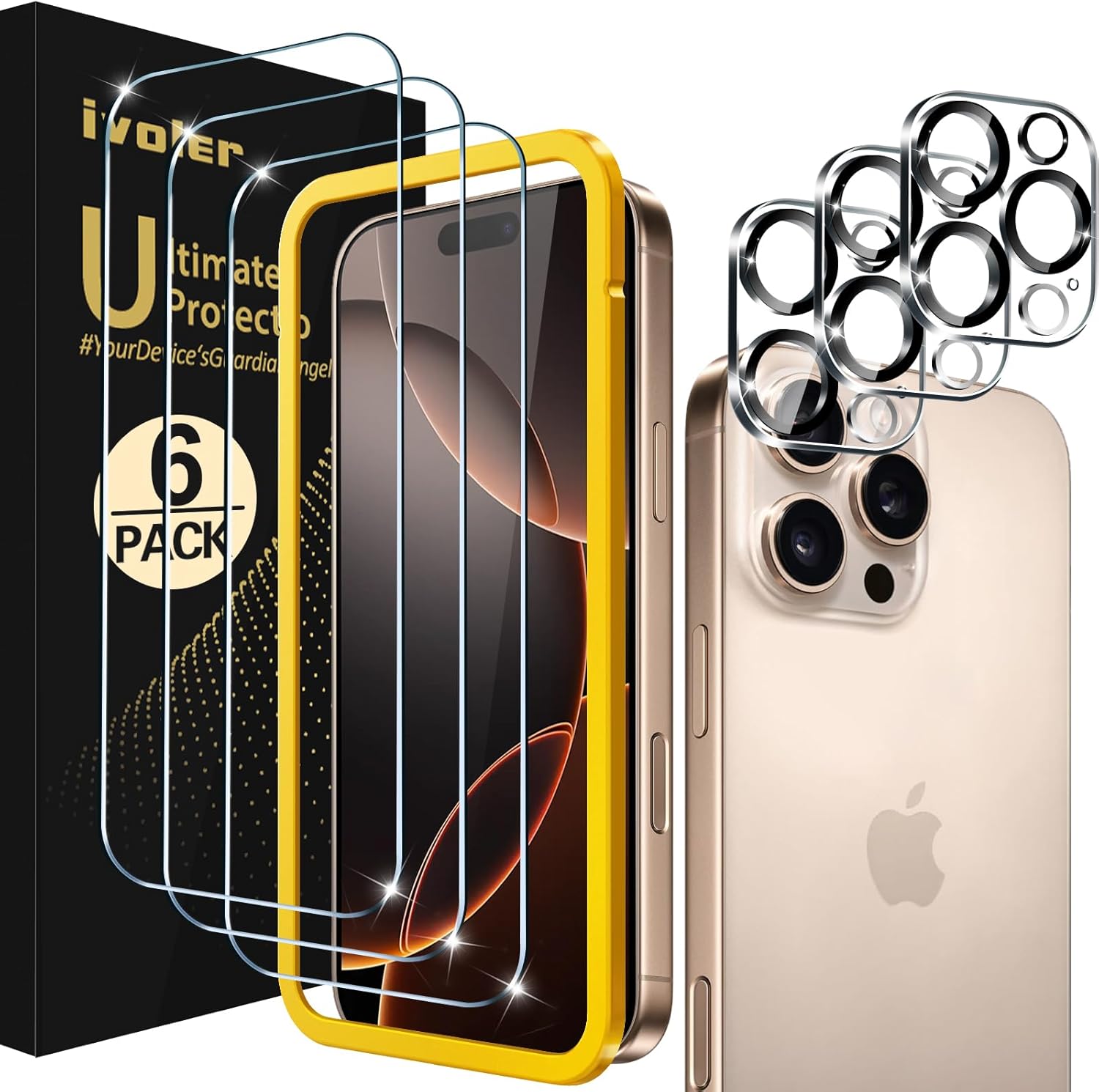 ivoler [Alignment Aid Screen Protector for iPhone 16 Pro, 3 Tempered Glass Film...