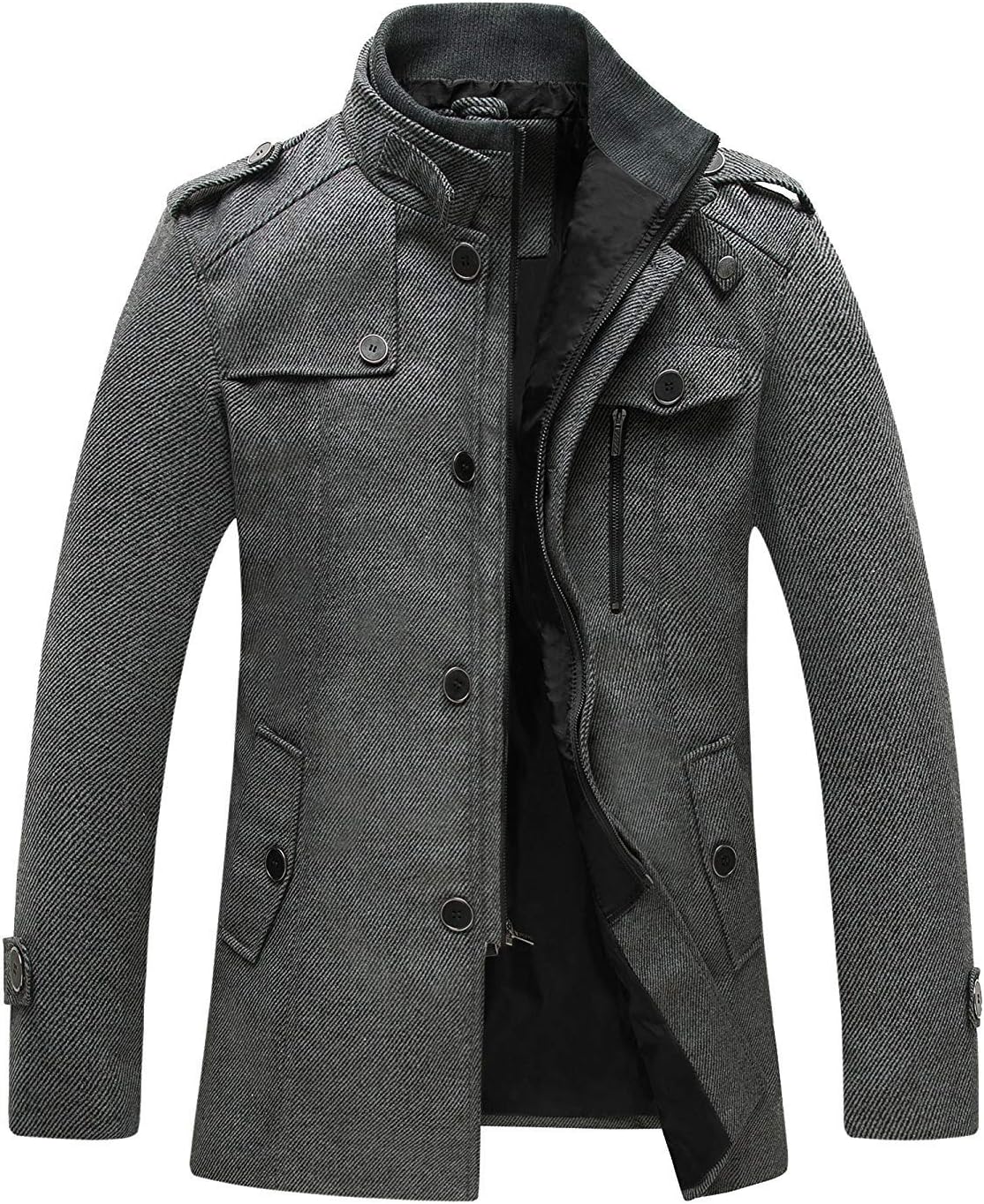 wantdo Men's Wool Blend Jacket Stand Collar Windproof Pea Coat Grey(medium-thick...