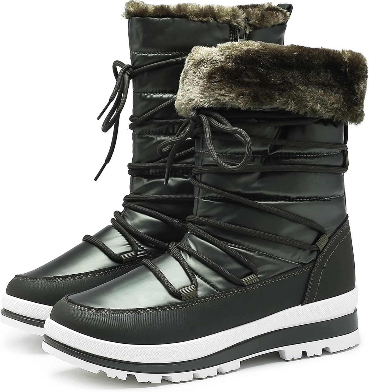 HEAWISH Women’s Winter Snow Boot Fur Lined Mid Calf Warm Boots 8 Green