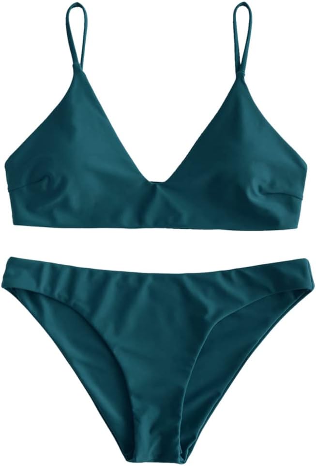 ZAFUL Women's Solid Spaghetti Strap Bralette Bikini Set Two Piece Swimsuit Small...