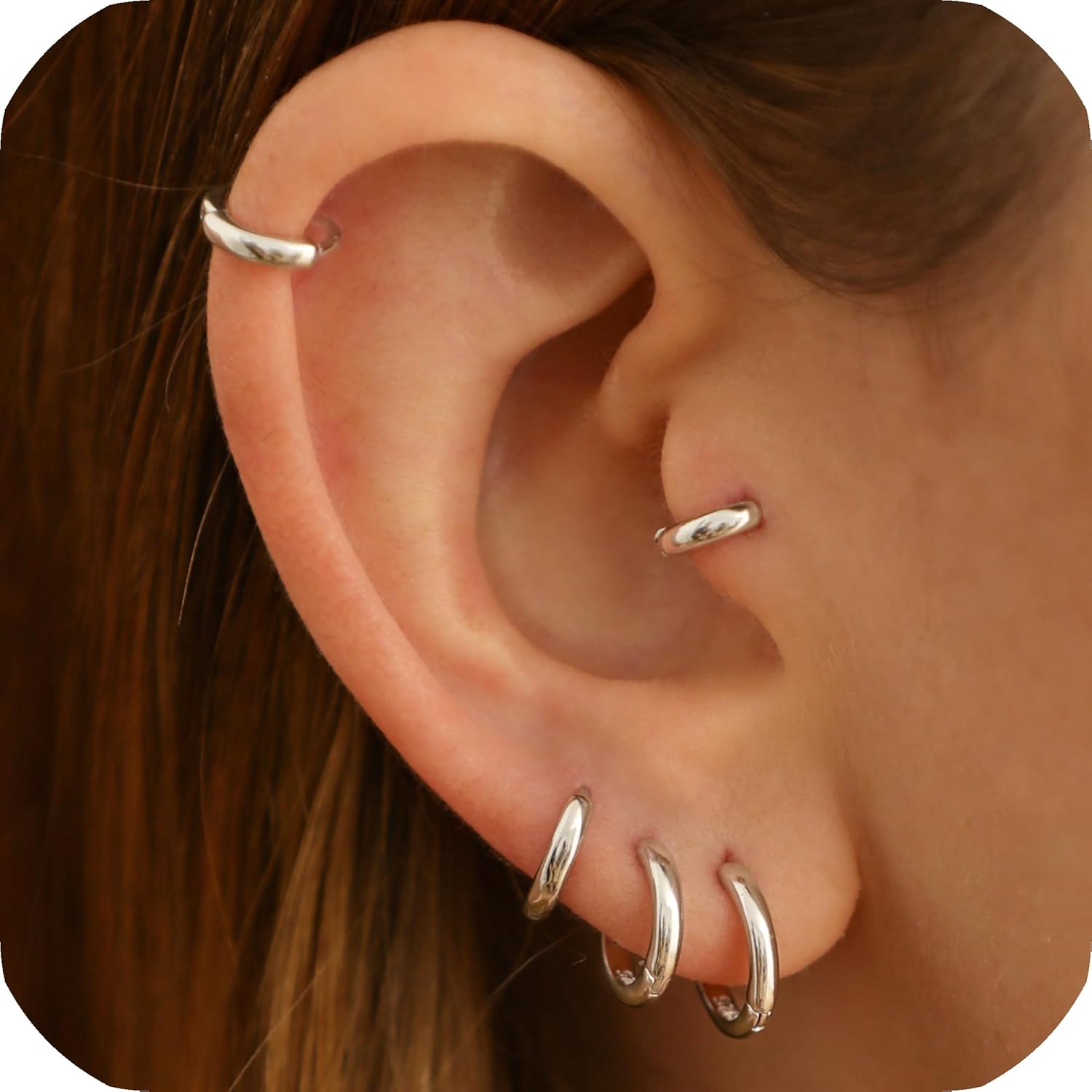925 Sterling Silver Small Silver Hoop Earrings for Women Men,White Gold Plated H...
