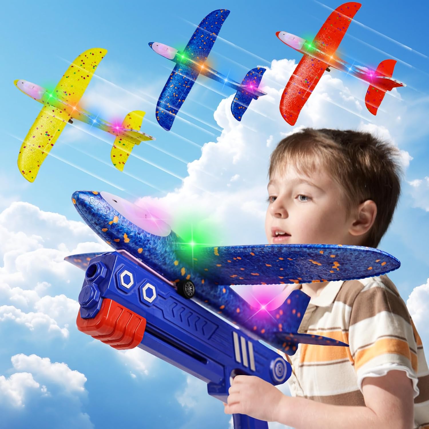 3 Pack Airplane Launcher Toys, LED Throwing Glider Plane, Catapult Aeroplane Toy...