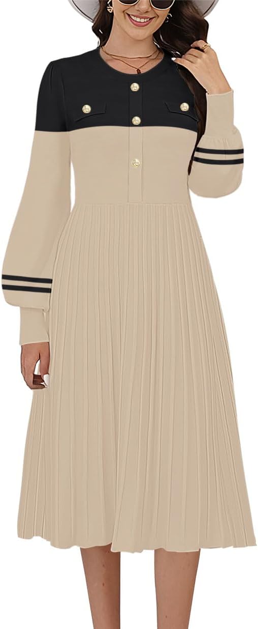 ETCYY Women's Casual Long Sleeve Midi Dress 2024 Striped Fall Sweater Dress Work...