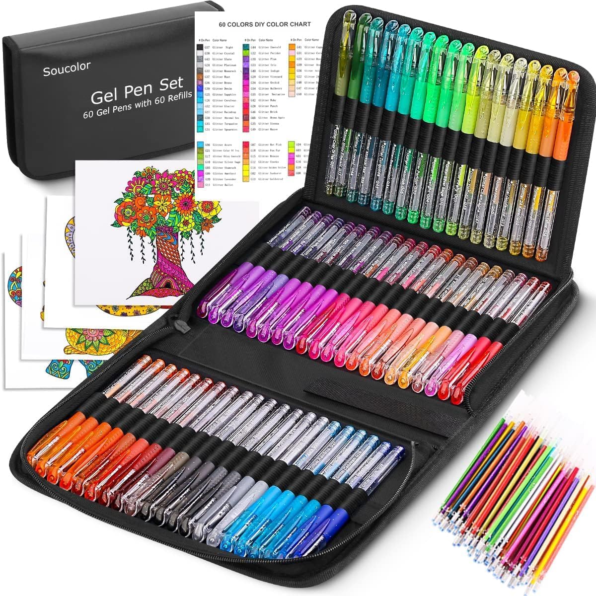 Soucolor Glitter Gel Pens for Adult Coloring Books, Back to School Supplies, 120...