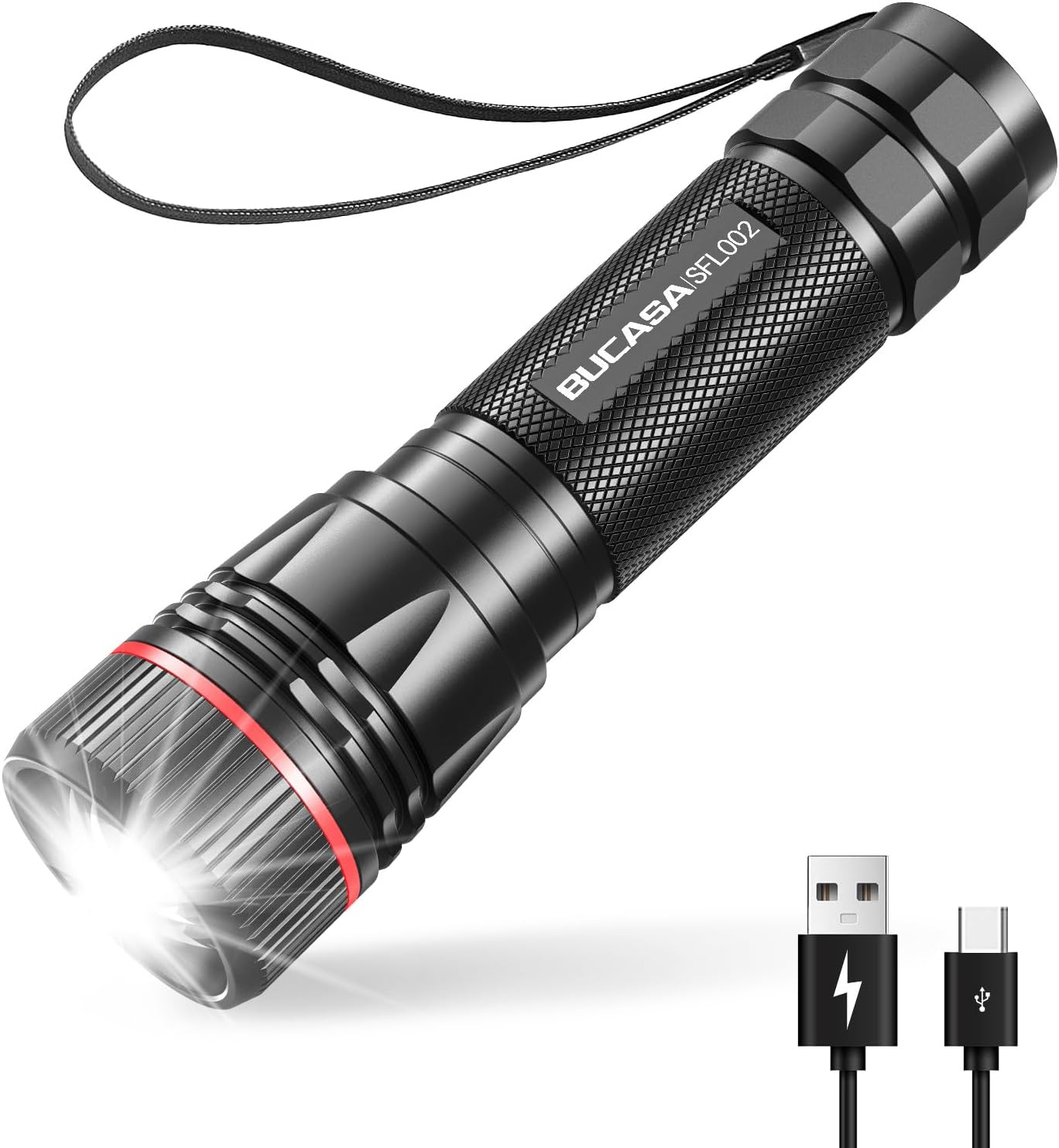 BUCASA Torches LED Super Bright 2000 Lumens, Rechargeable Torch with 3 Modes, Zo...