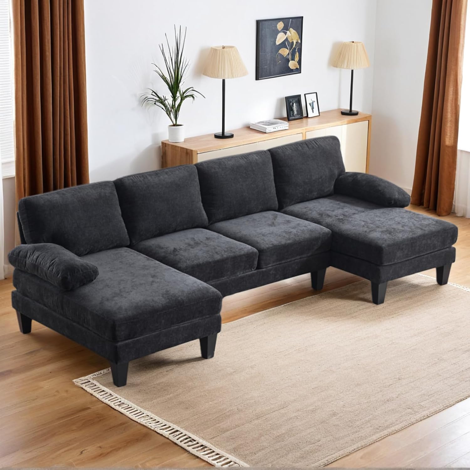 Karl home U-Shape Sectional Sofa Couch 111" Modern 4-Seat Sofa with Chaises Chen...