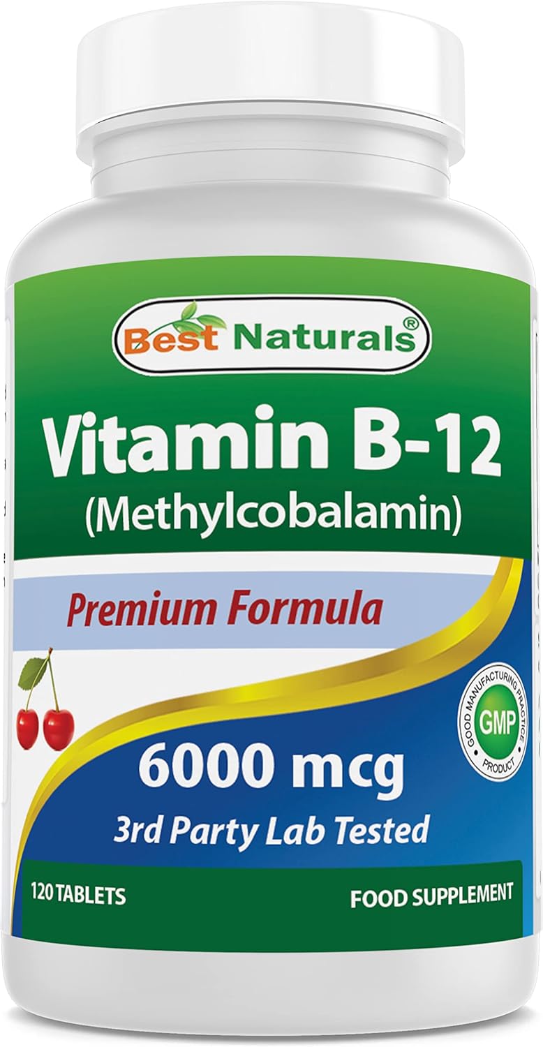 Best Naturals Vitamin B-12 as Methylcobalamin (Methyl B12), 6000 mcg 120 Subling...