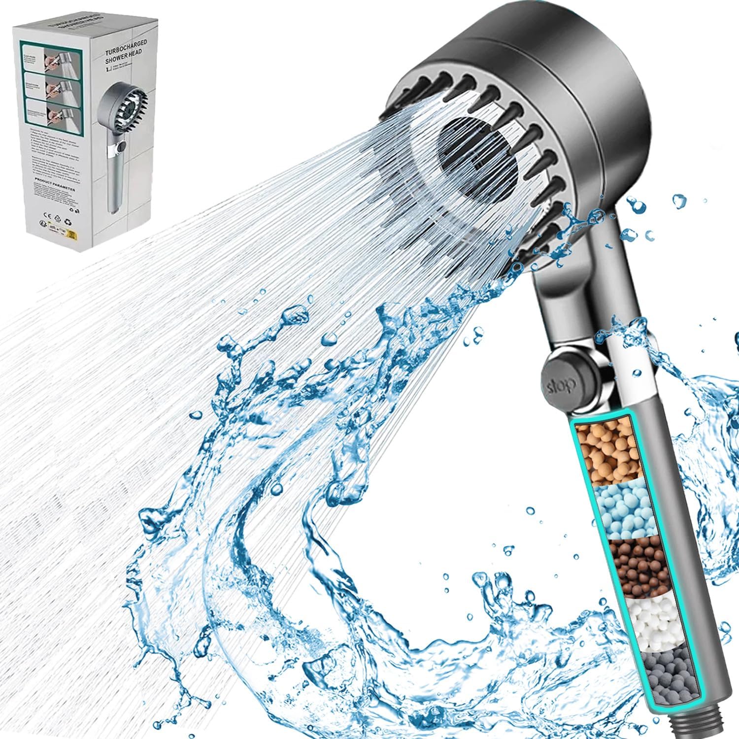 Fenxyo Filtered Shower Head, High Pressure Detachable Handheld Shower Head, Mult...