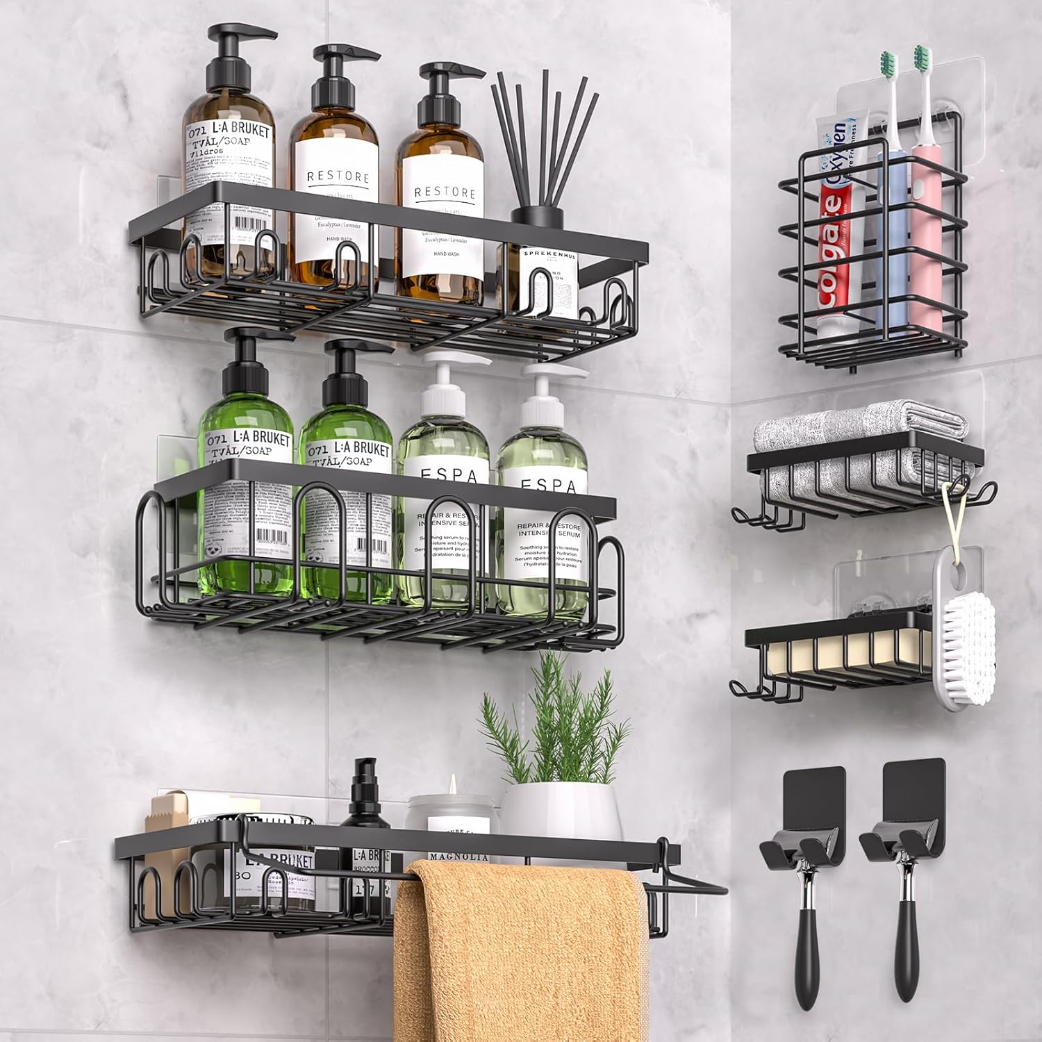 Shower Caddy 9 Pack,Adhesive Organizer for Bathroom Decor Accessories & Kitchen...
