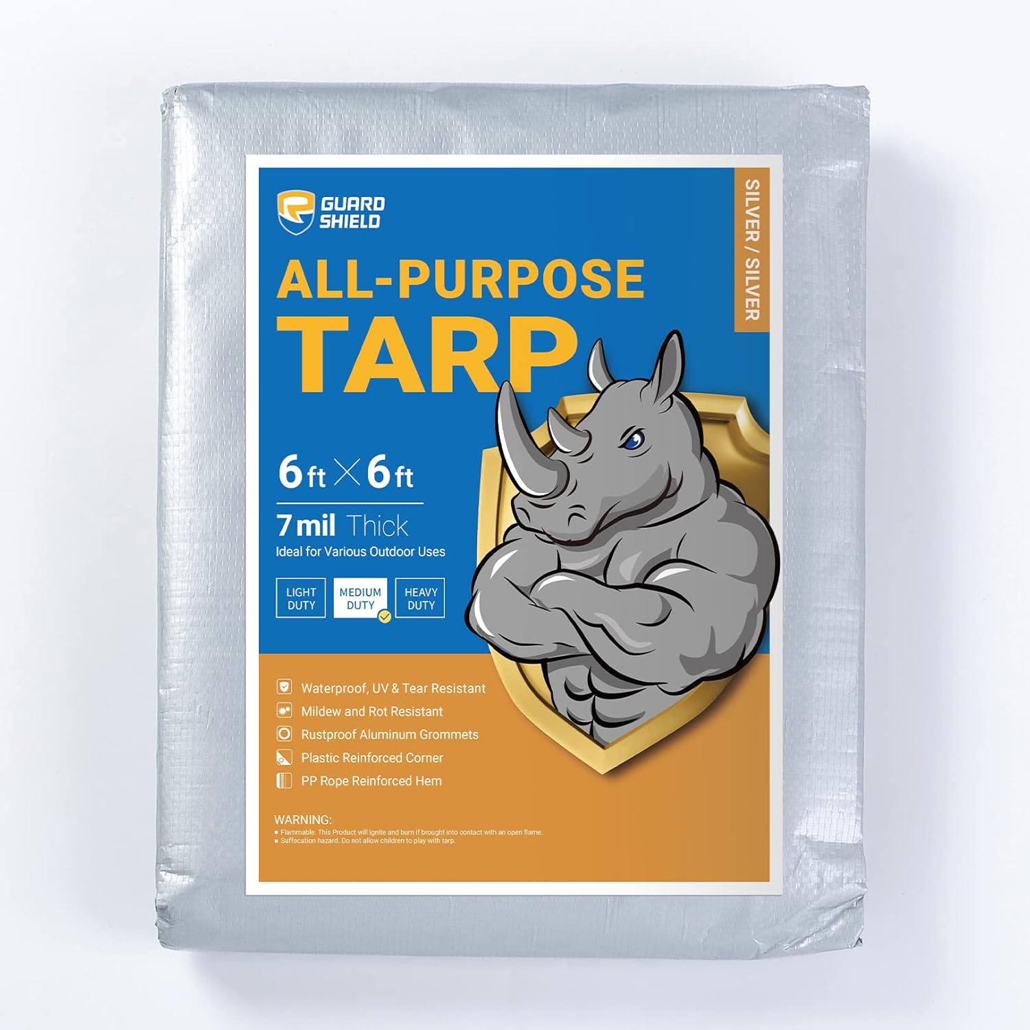 GUARD SHIELD Silver Tarp Waterproof 6x6 Feet Medium Duty All Purpose Poly Tarps...