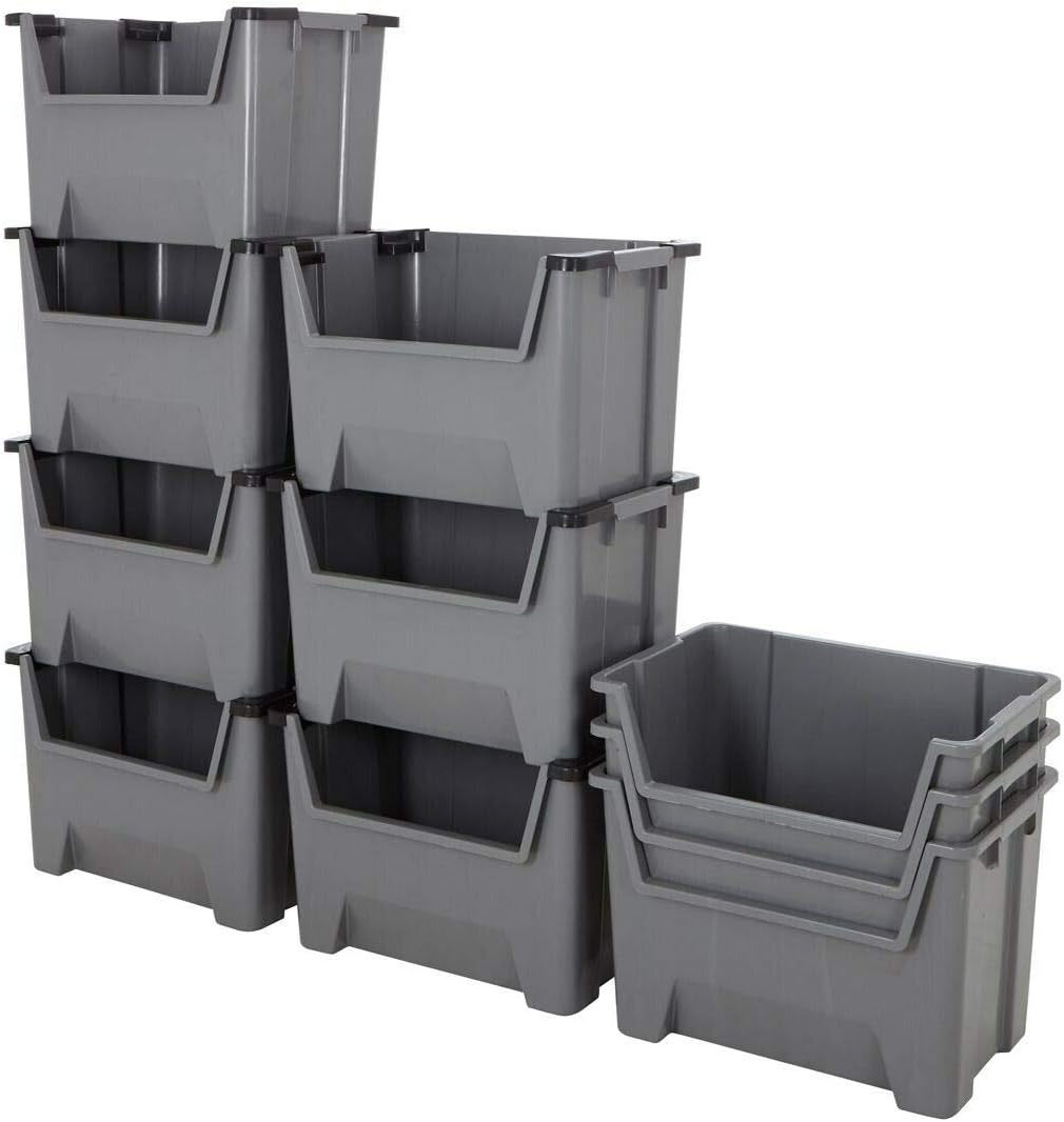 BiGDUG Large Plastic Stacking Bins (10 Pack) - 305x490x390 mm - Open Fronted Ord...
