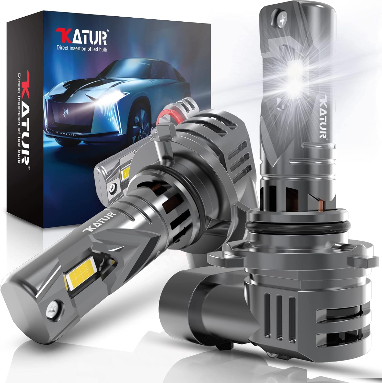 KATUR HB4 LED Headlight Bulbs, 100W 20000LM 6000K Xenon White Wireless HB4 9006...