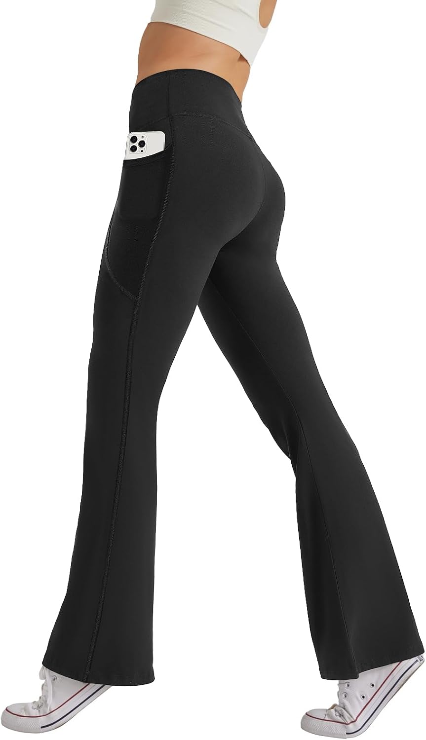 Women's High Waist Flare Yoga Pants Tummy Control Casual Bootcut Leggings with S...