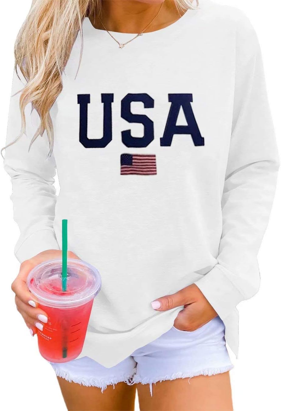 Dressmine Womens Casual Long Sleeve Graphic Tee Shirts Crew Neck Sweatshirts Pul...