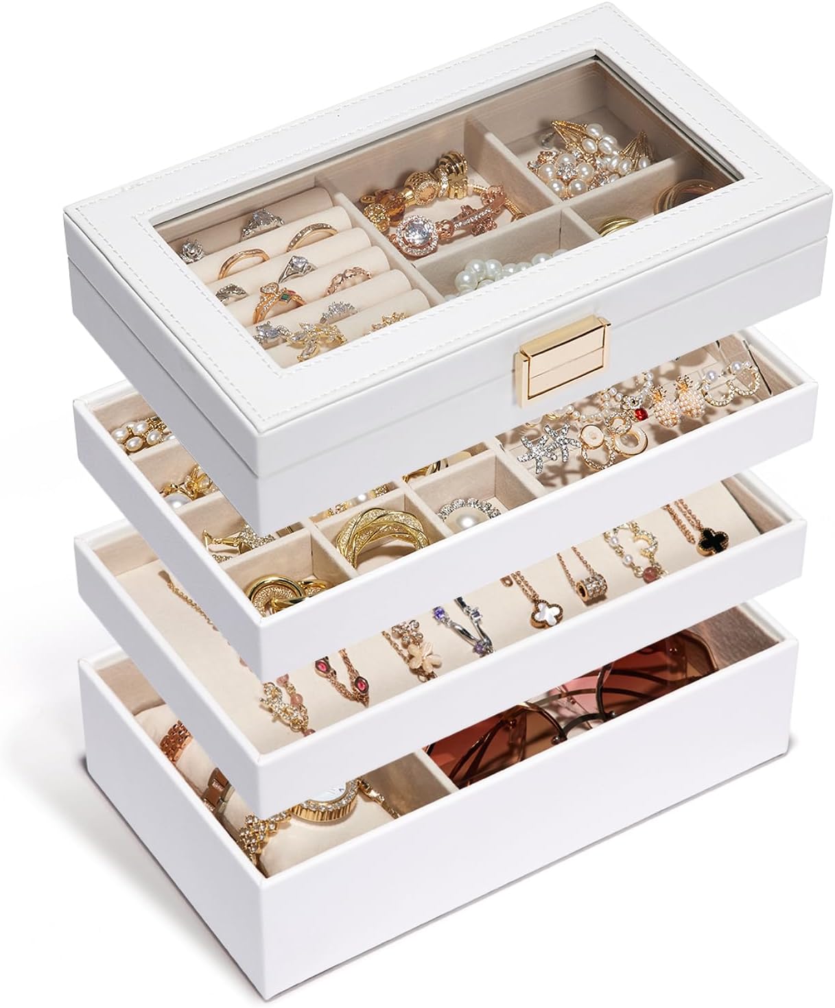 Homde Jewelry Tray | Stackable Jewelry Box | Drawer Jewelry Organizer | with Gla...